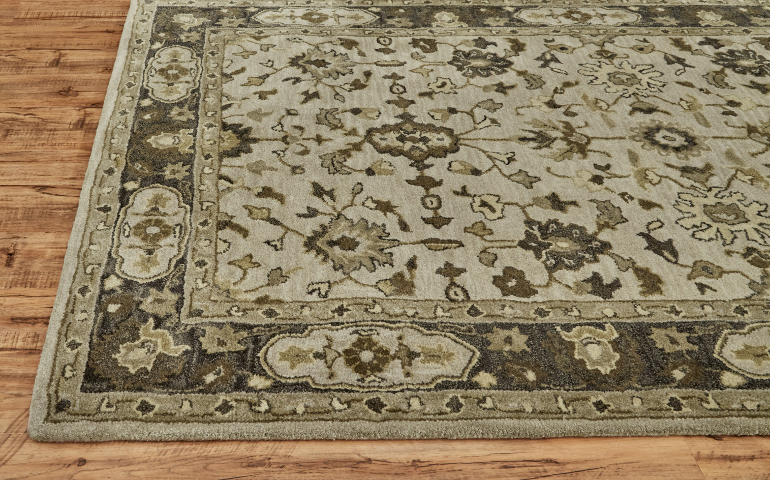 10' Gray Ivory And Taupe Wool Floral Tufted Handmade Stain Resistant Runner Rug-511276-1