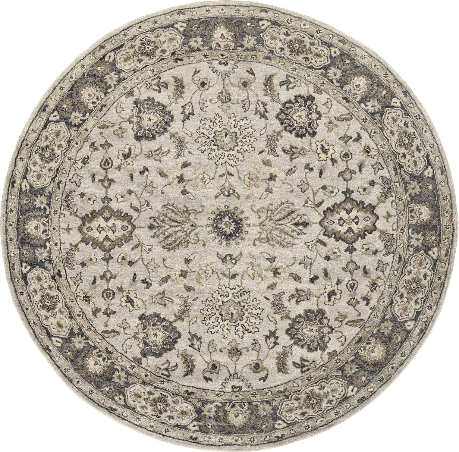 8' Gray Ivory And Taupe Round Wool Floral Tufted Handmade Stain Resistant Area Rug-511277-1