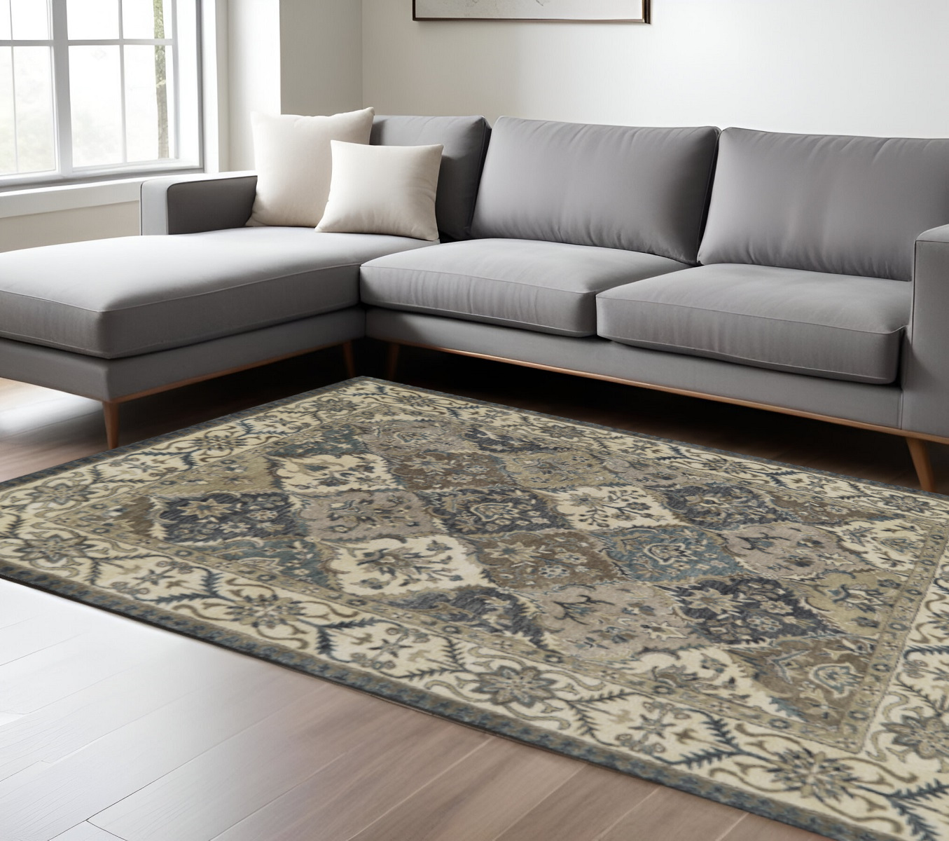 8' X 11' Blue Gray And Taupe Wool Paisley Tufted Handmade Stain Resistant Area Rug-511290-1