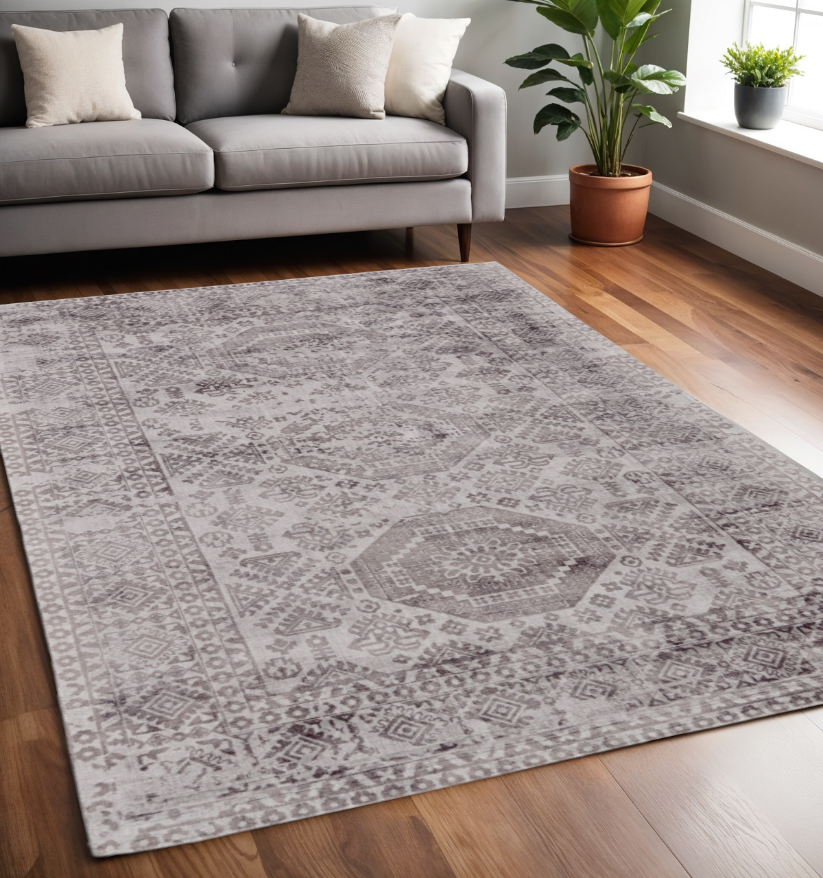 5" X 8" Gray Abstract Hand Woven Area Rug