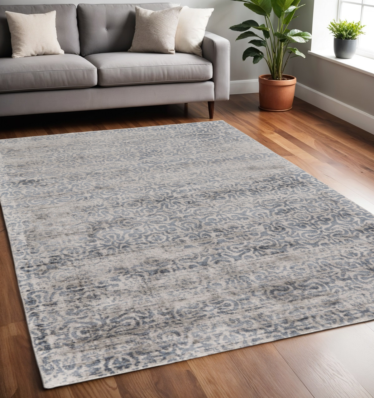5" X 8" Gray and Ivory Abstract Hand Woven Area Rug