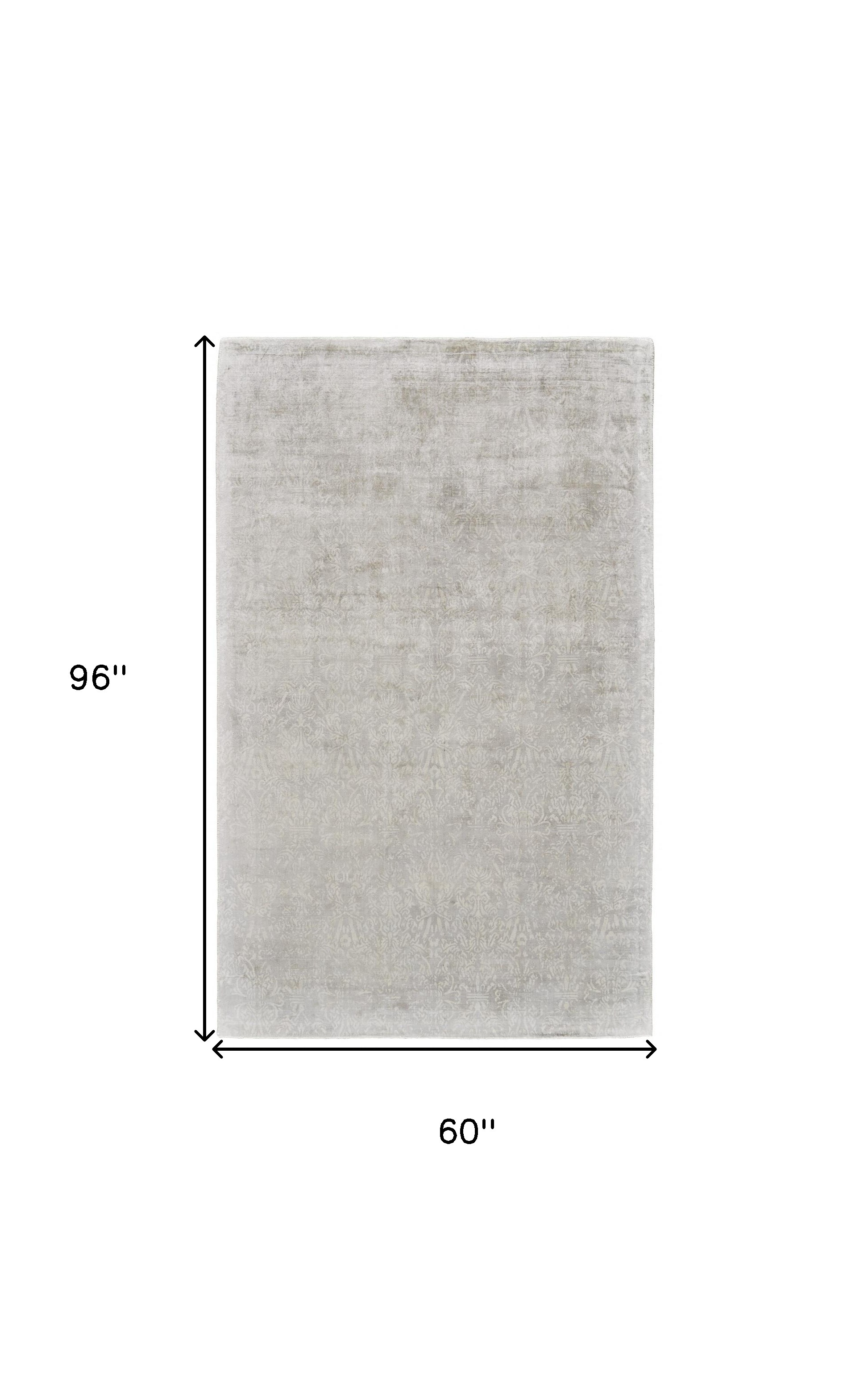 5" X 8" Gray and Ivory Abstract Hand Woven Area Rug
