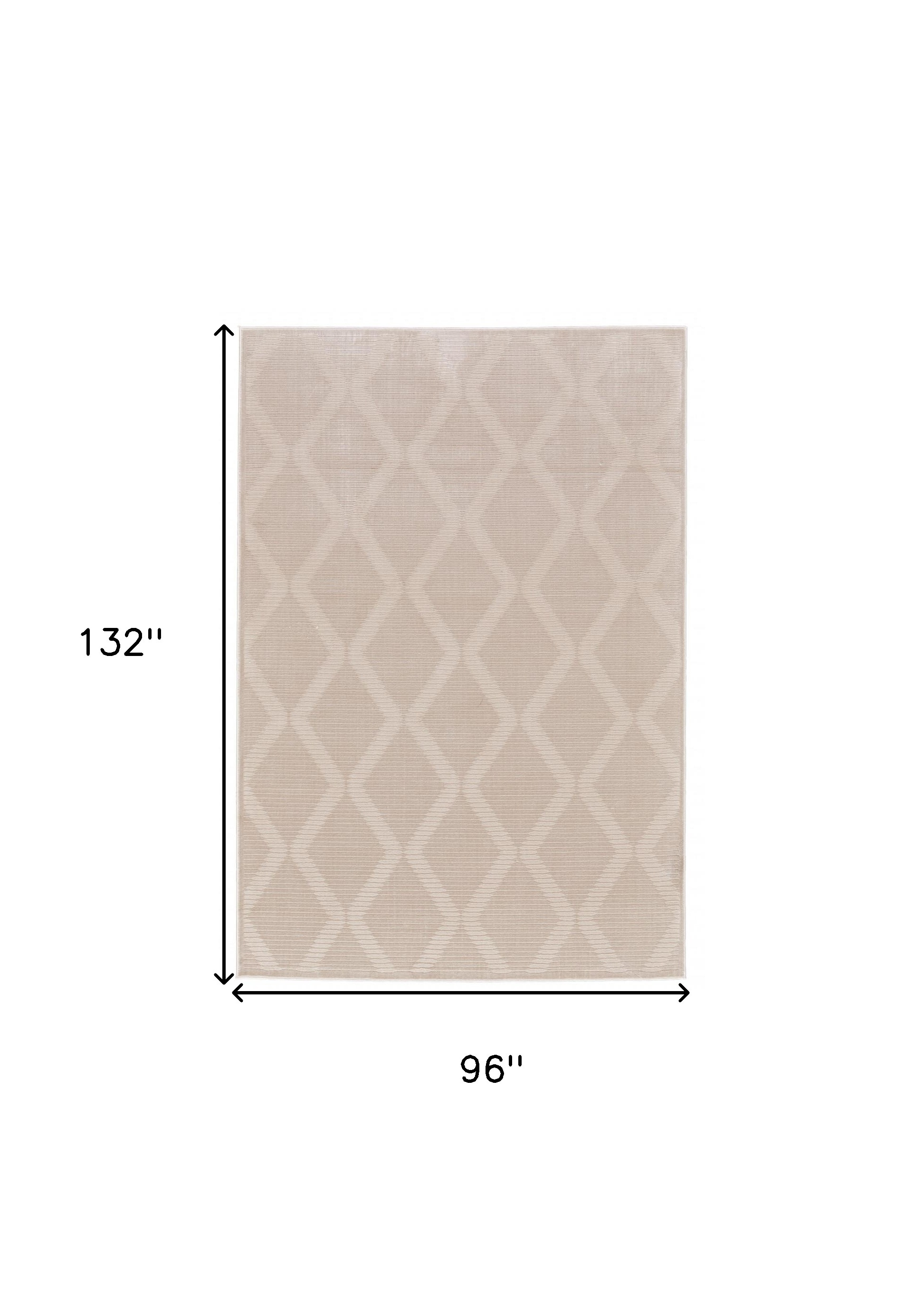 8" X 11" Ivory And Tan Geometric Stain Resistant Area Rug
