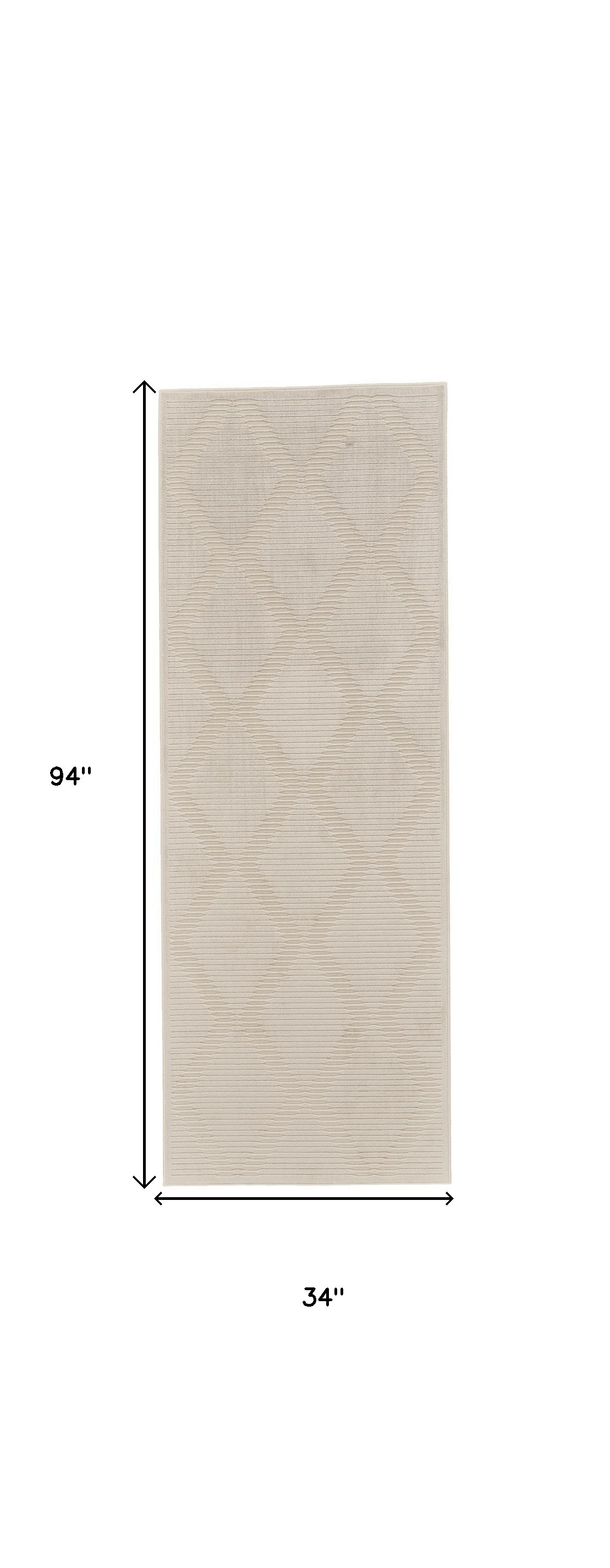 8" Ivory and Tan Geometric Power Loom Runner Rug