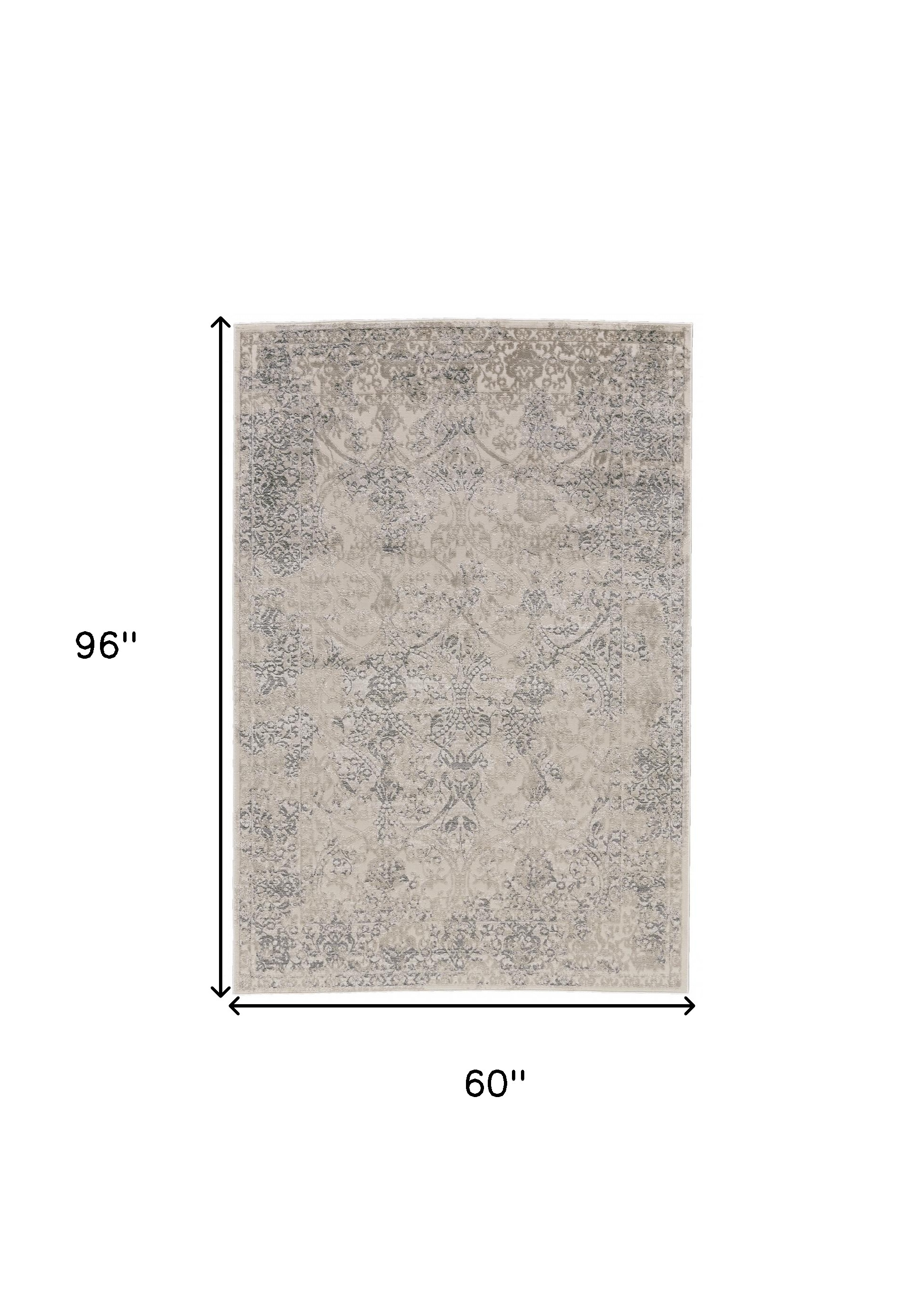 5" X 8" Ivory Gray And Black Abstract Stain Resistant Area Rug