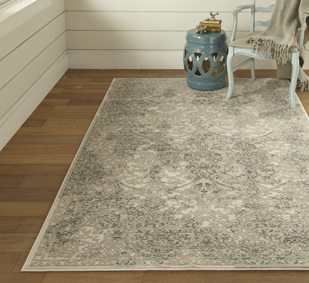 5" X 8" Ivory Gray And Black Abstract Stain Resistant Area Rug