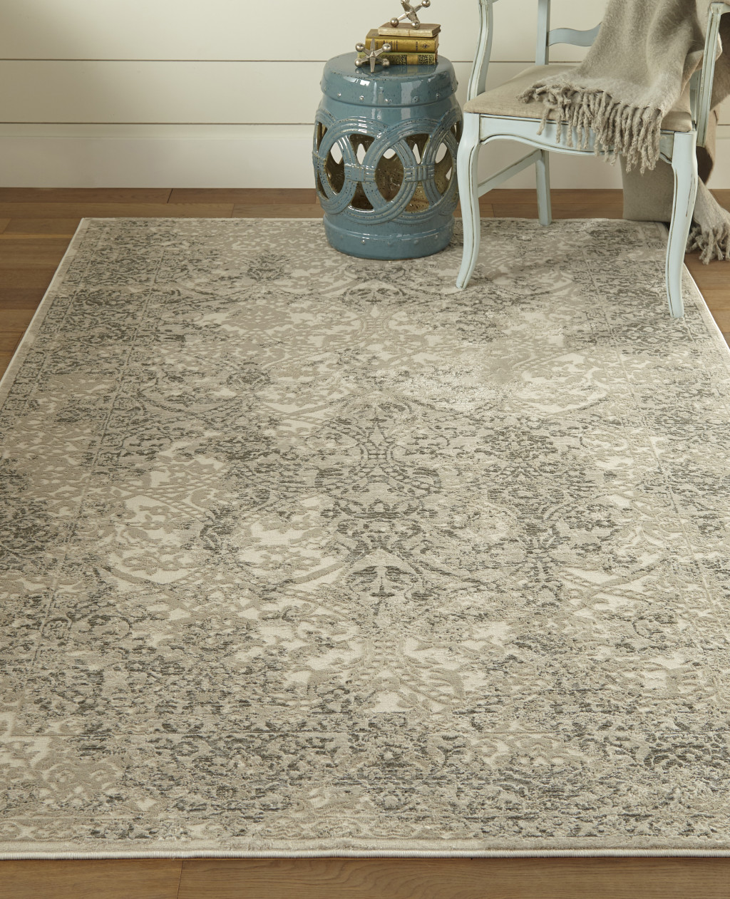 5" X 8" Ivory Gray And Black Abstract Stain Resistant Area Rug