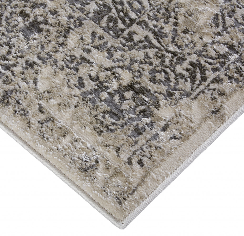 5" X 8" Ivory Gray And Black Abstract Stain Resistant Area Rug
