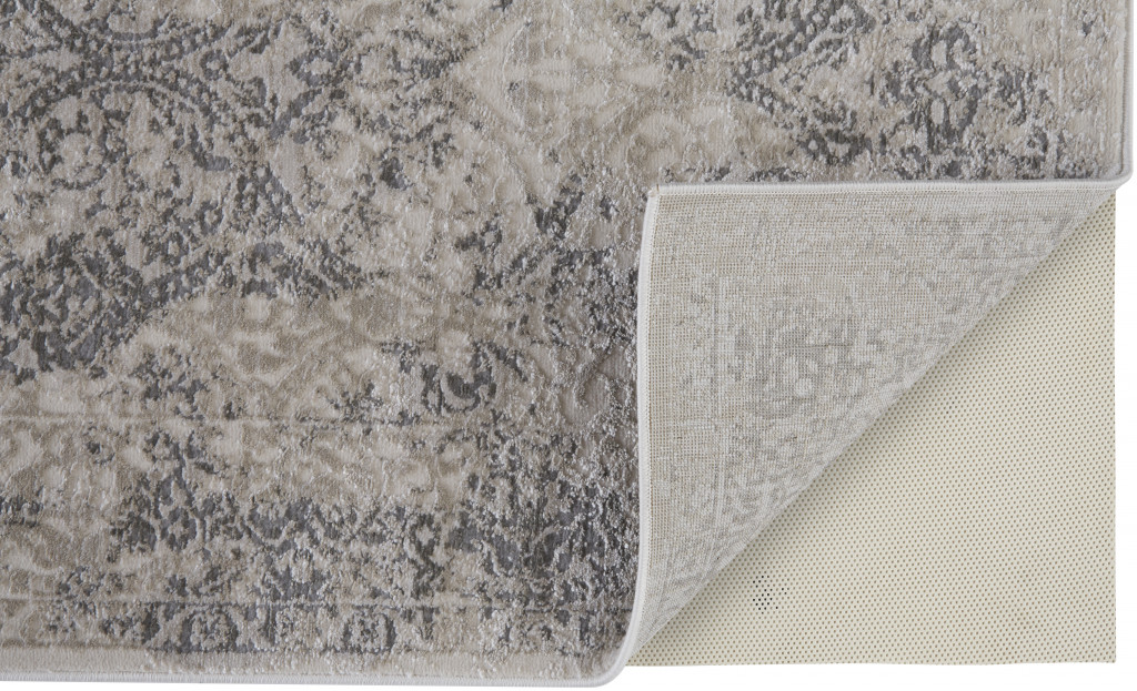 5" X 8" Ivory Gray And Black Abstract Stain Resistant Area Rug
