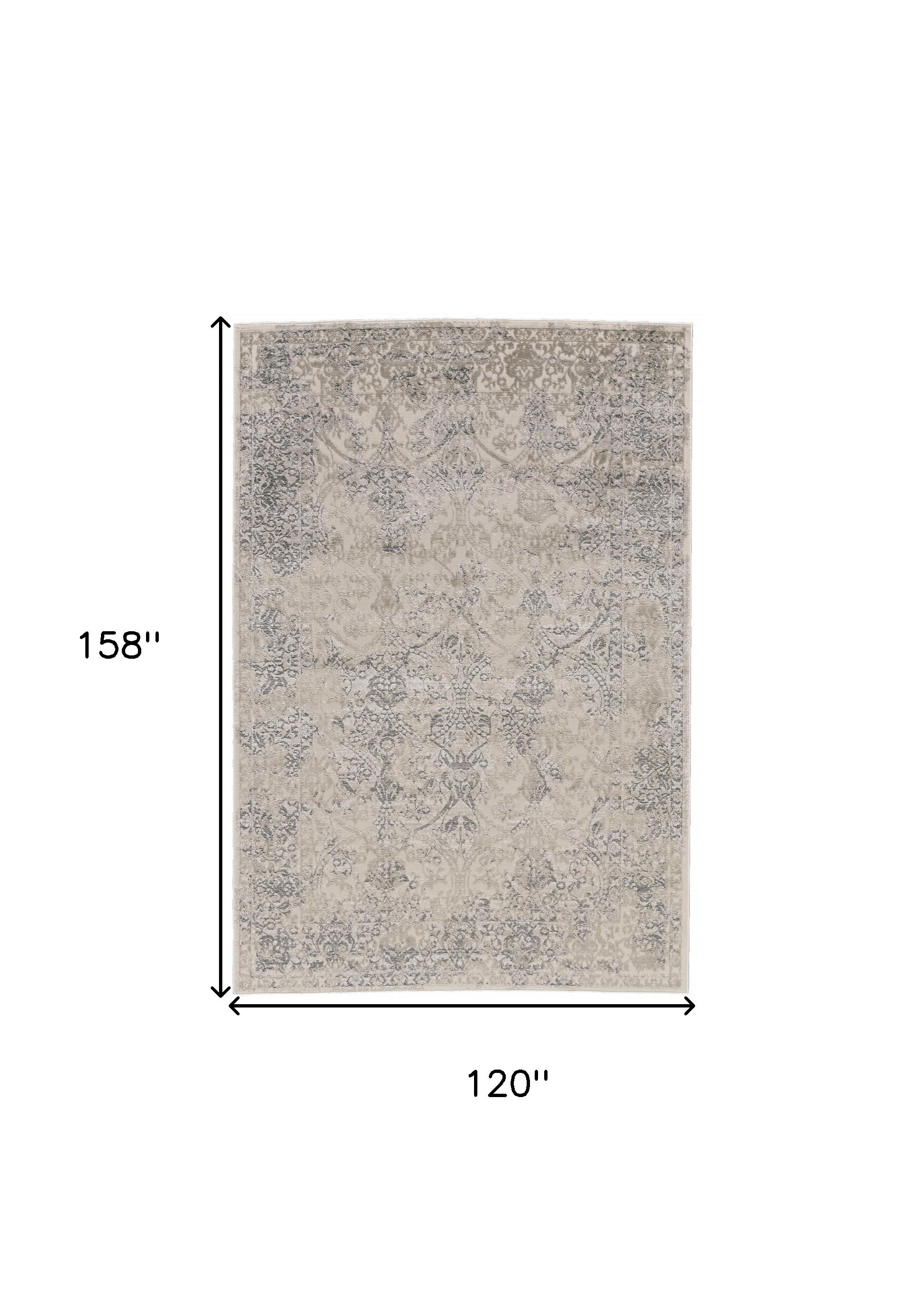 10" X 13" Ivory Gray And Black Abstract Stain Resistant Area Rug