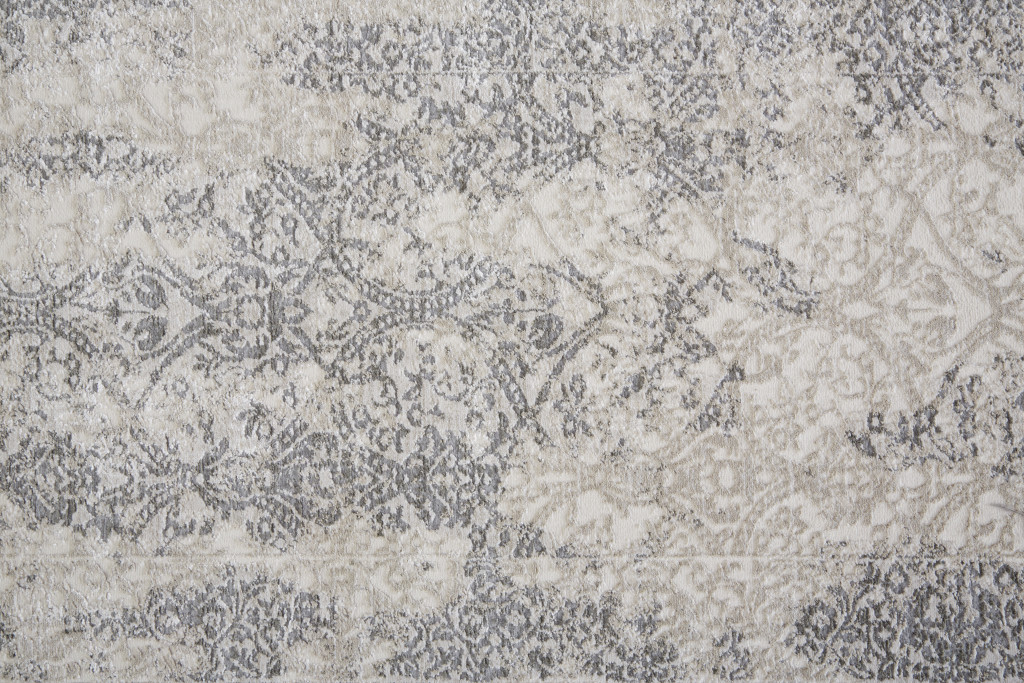 8" Ivory Gray And Black Abstract Stain Resistant Runner Rug