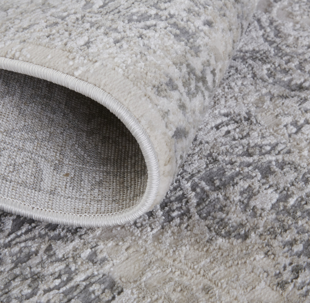 8" Ivory Gray And Black Abstract Stain Resistant Runner Rug