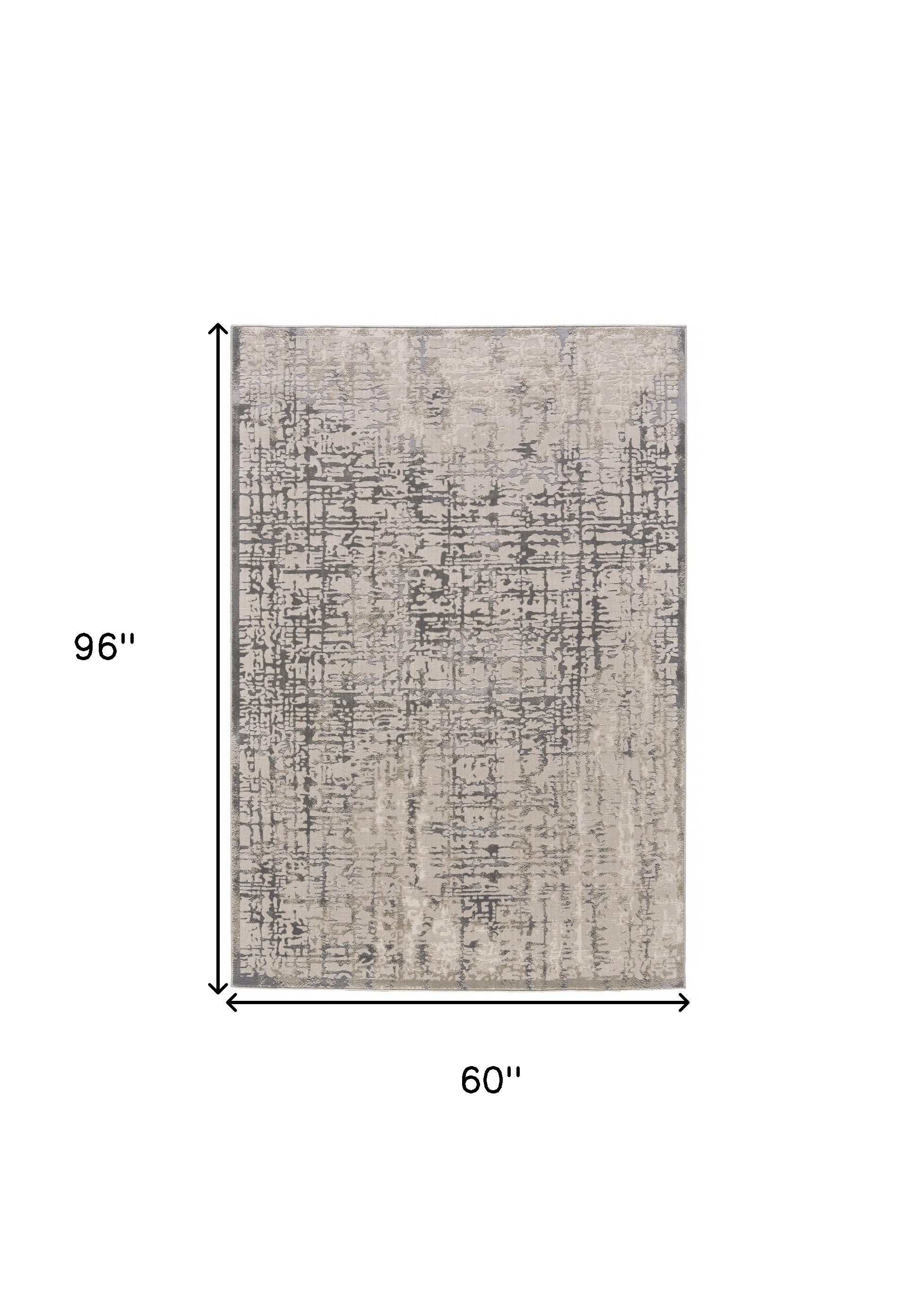 5" X 8" Gray And Ivory Abstract Stain Resistant Area Rug