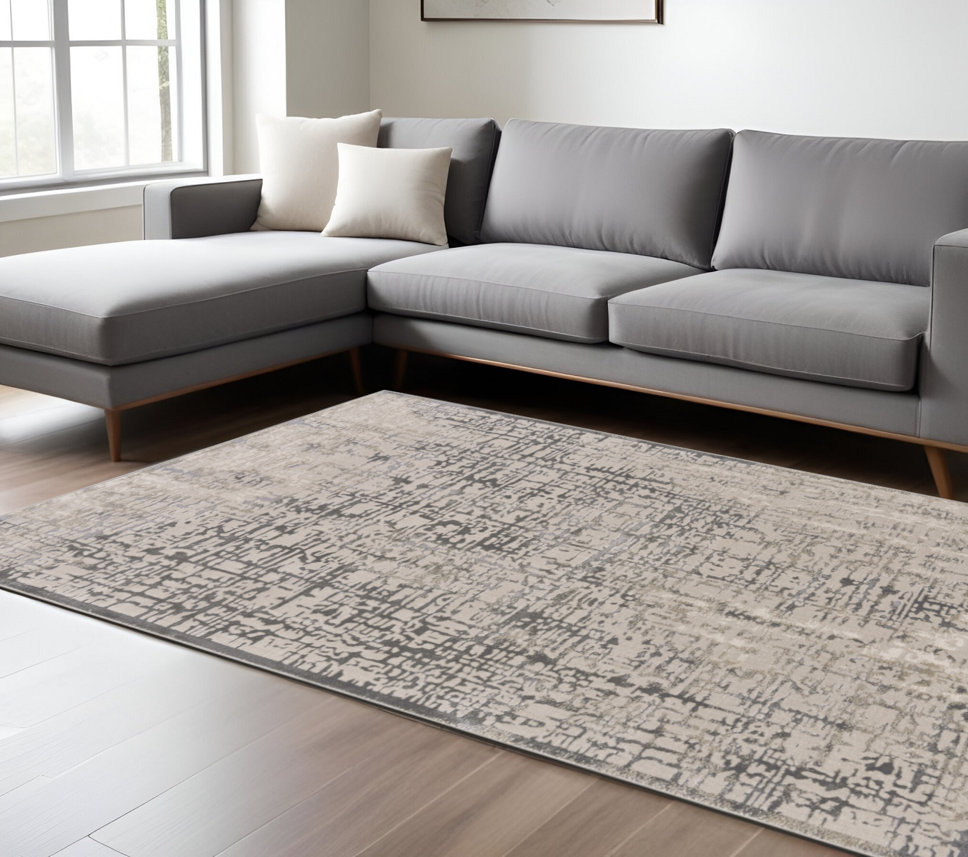 8" X 11" Gray and Ivory Abstract Area Rug