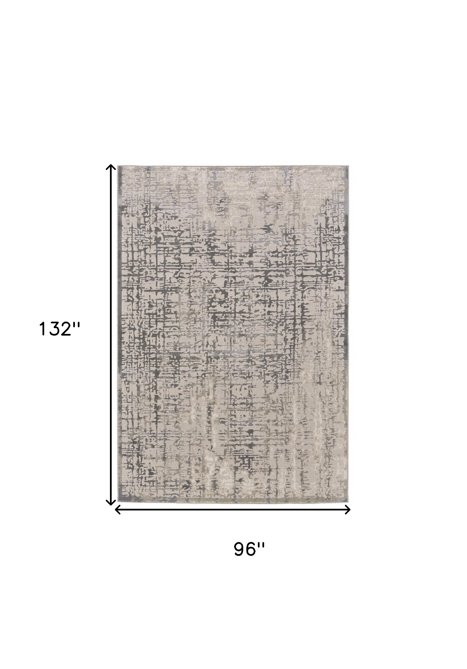 8" X 11" Gray and Ivory Abstract Area Rug