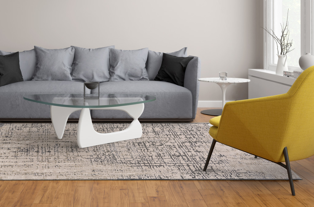 10" X 13" Gray And Ivory Abstract Stain Resistant Area Rug