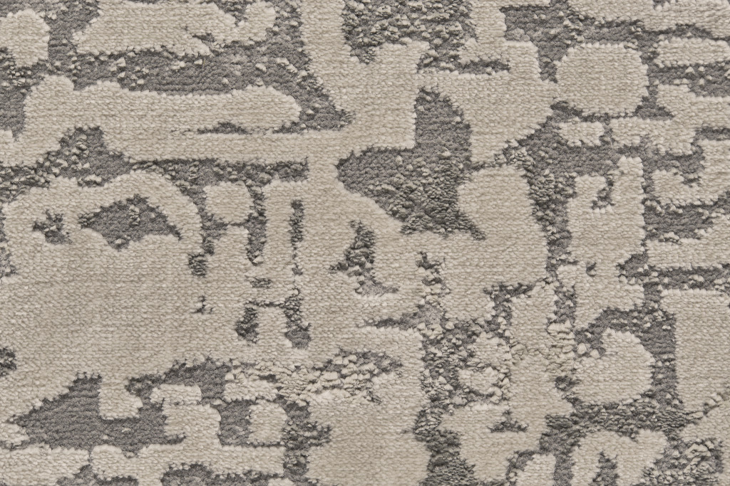 10" X 13" Gray And Ivory Abstract Stain Resistant Area Rug