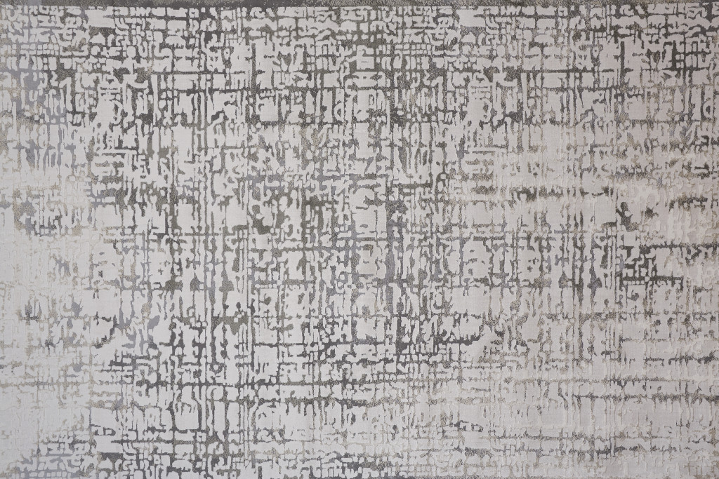 10" X 13" Gray And Ivory Abstract Stain Resistant Area Rug
