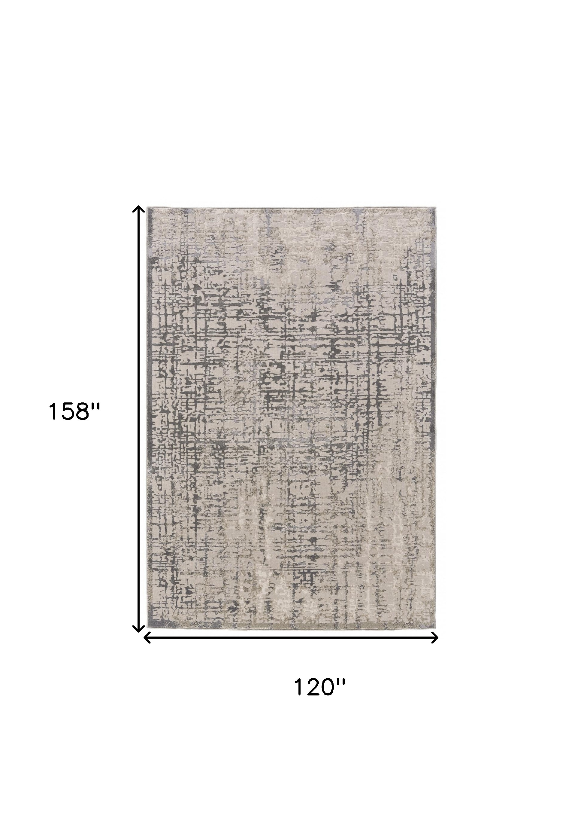 10" X 13" Gray And Ivory Abstract Stain Resistant Area Rug