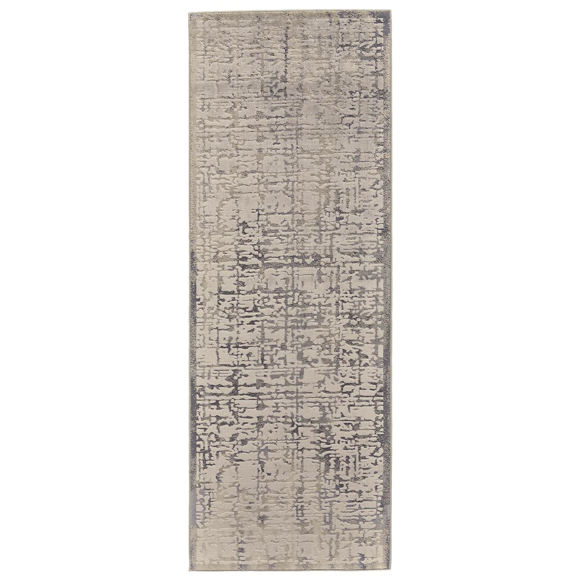 8' Gray and Ivory Abstract Runner Rug-511382-1