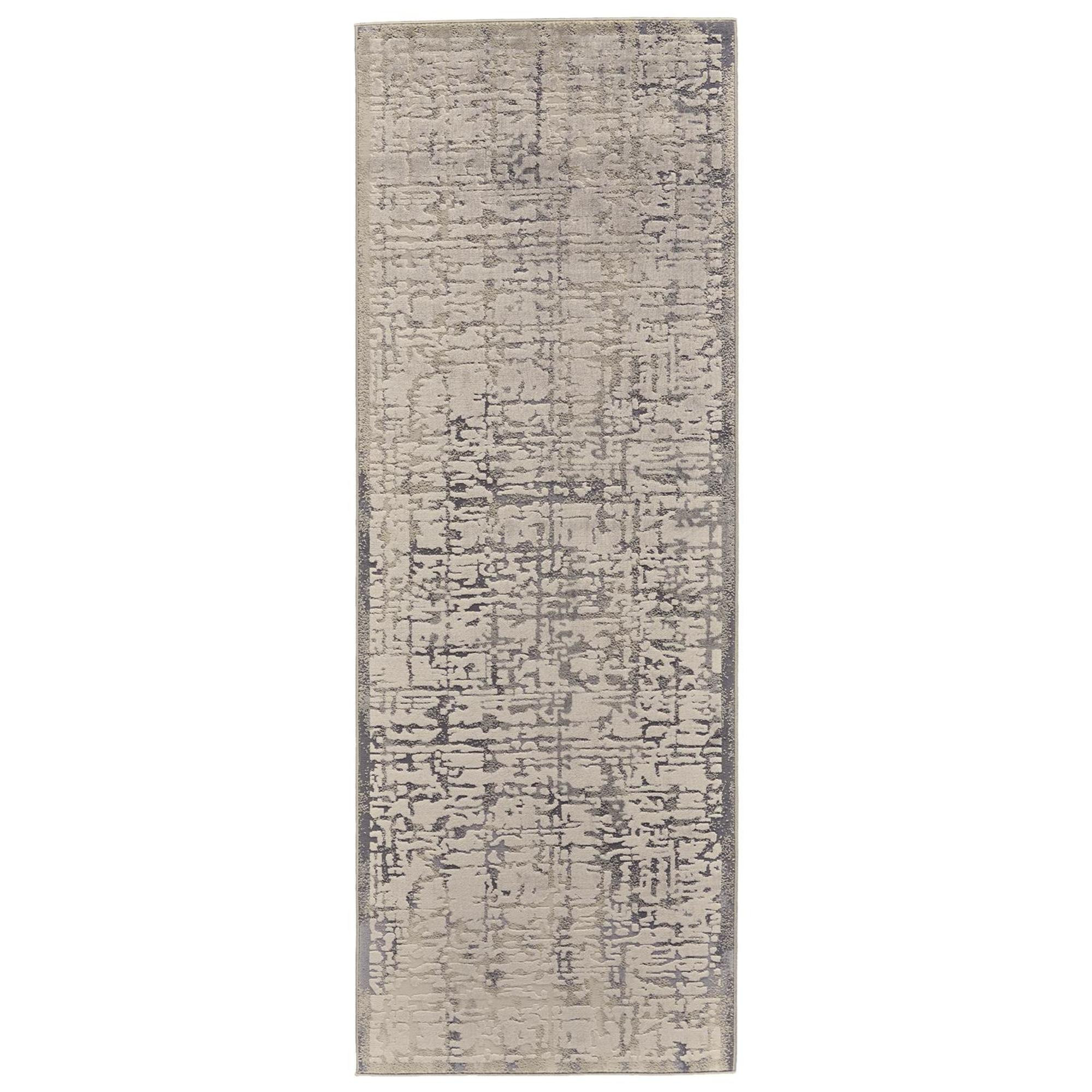 8" Gray and Ivory Abstract Runner Rug