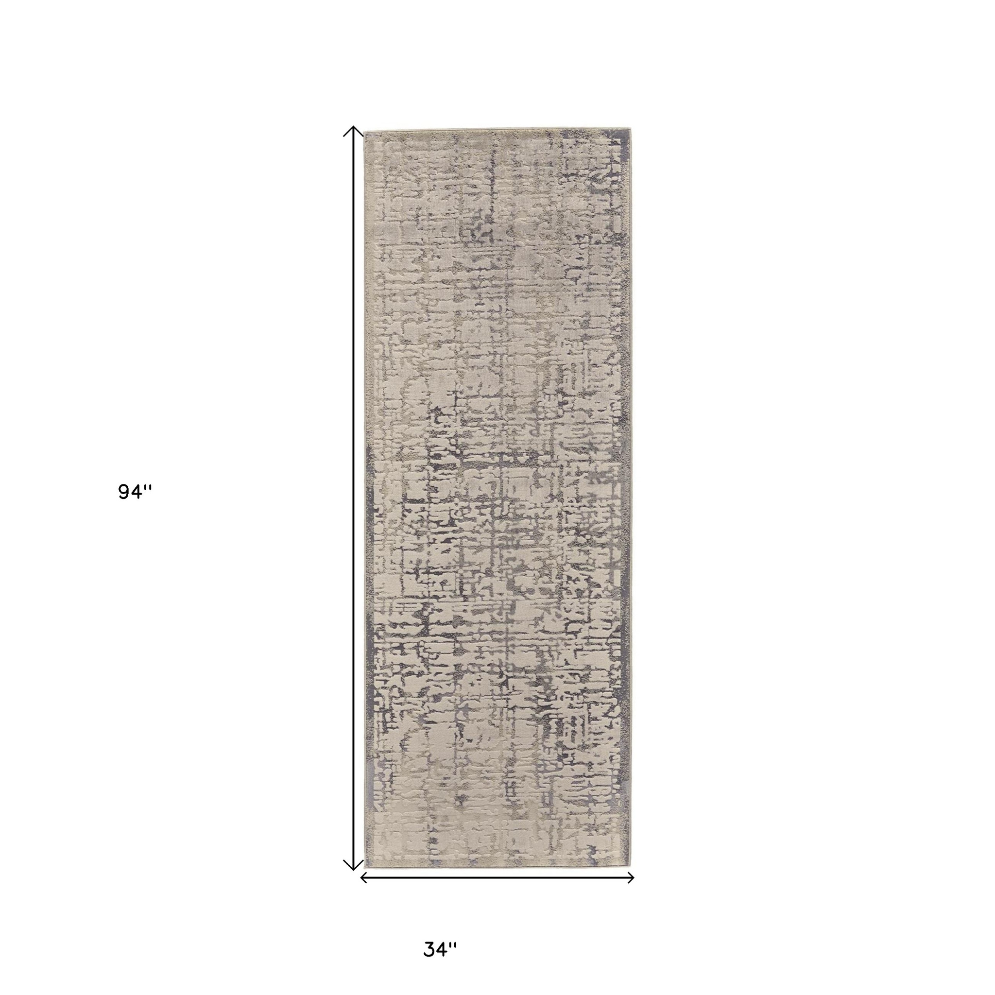 8" Gray and Ivory Abstract Runner Rug
