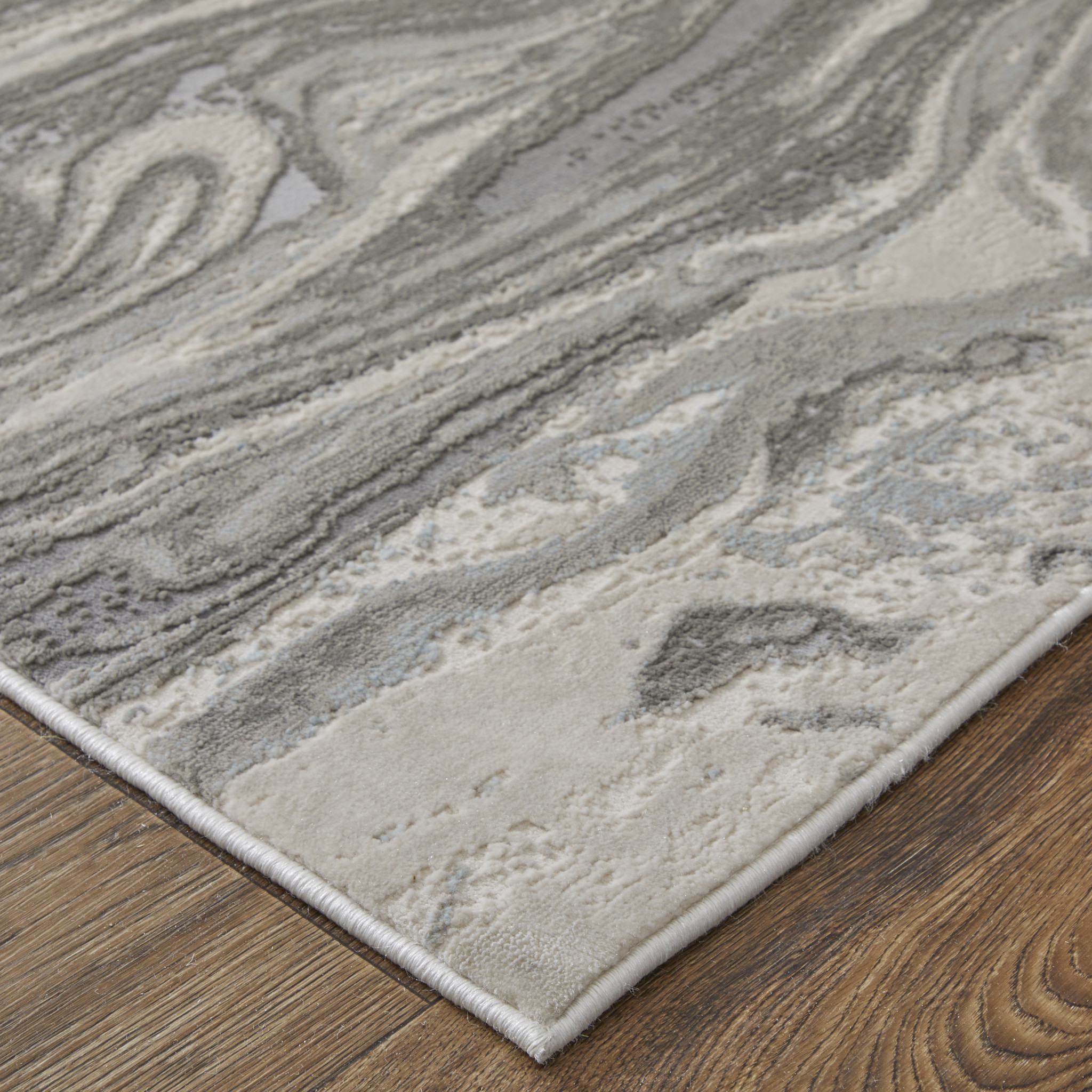 5 X 8 gray Ivory And Silver Abstract Stain Resistant Area Rug