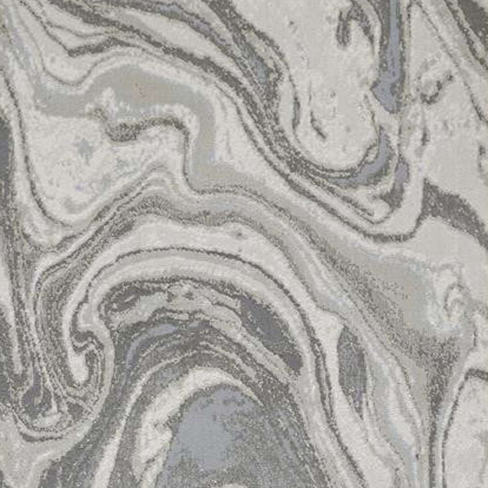 8" Gray Ivory and Silver Abstract Power Loom Distressed Runner Rug