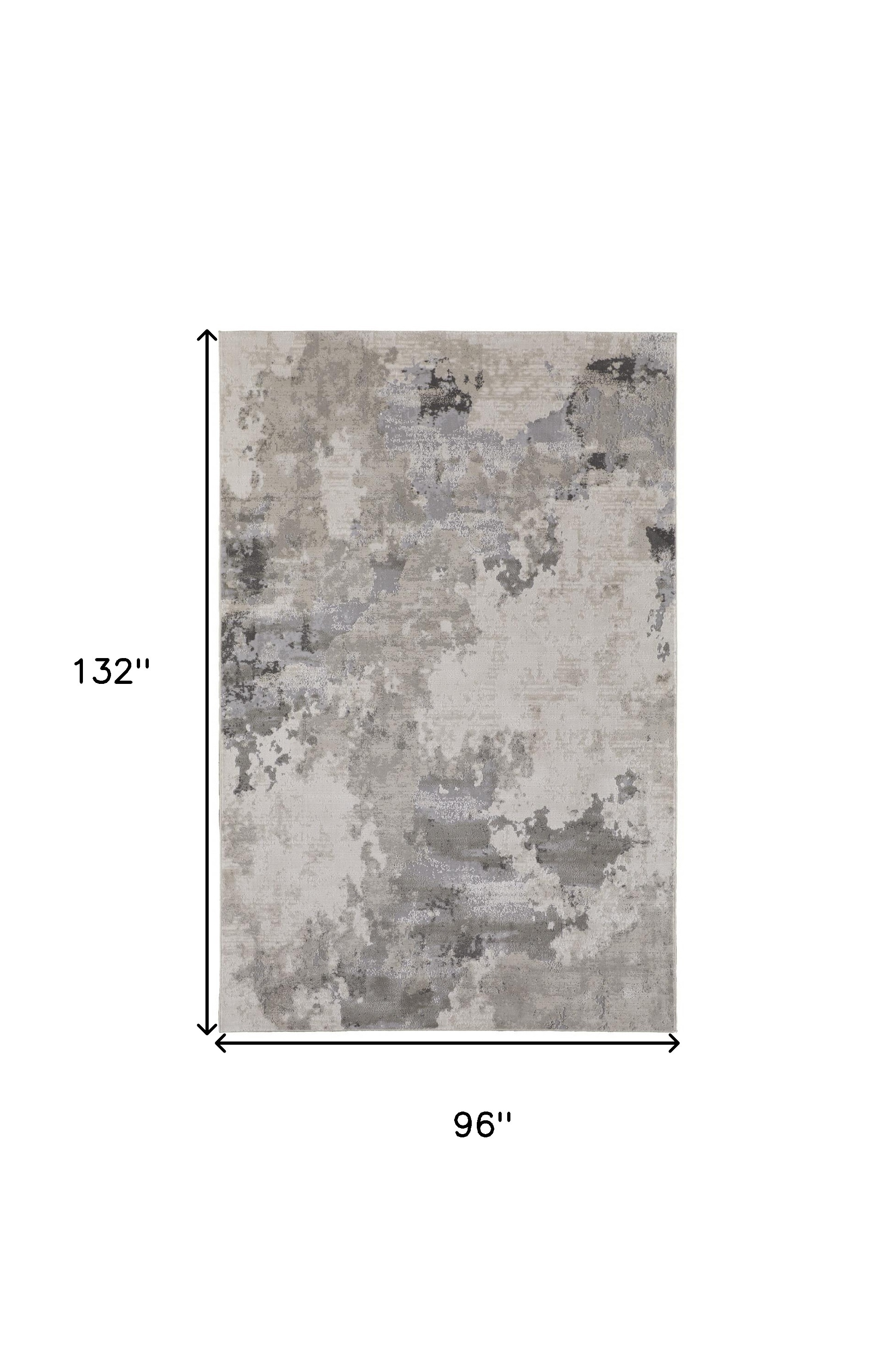 8" X 11" Ivory And Gray Abstract Stain Resistant Area Rug