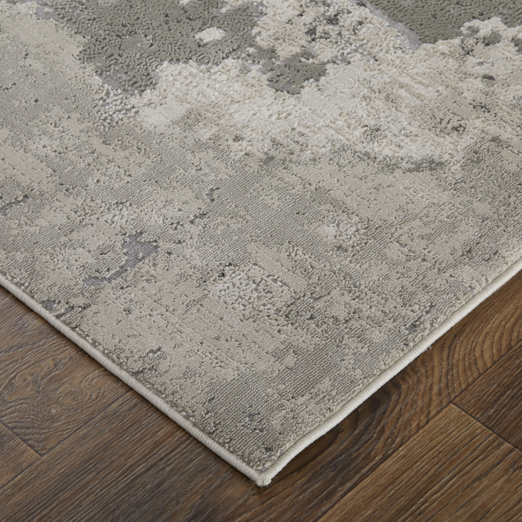 8" X 11" Ivory And Gray Abstract Stain Resistant Area Rug