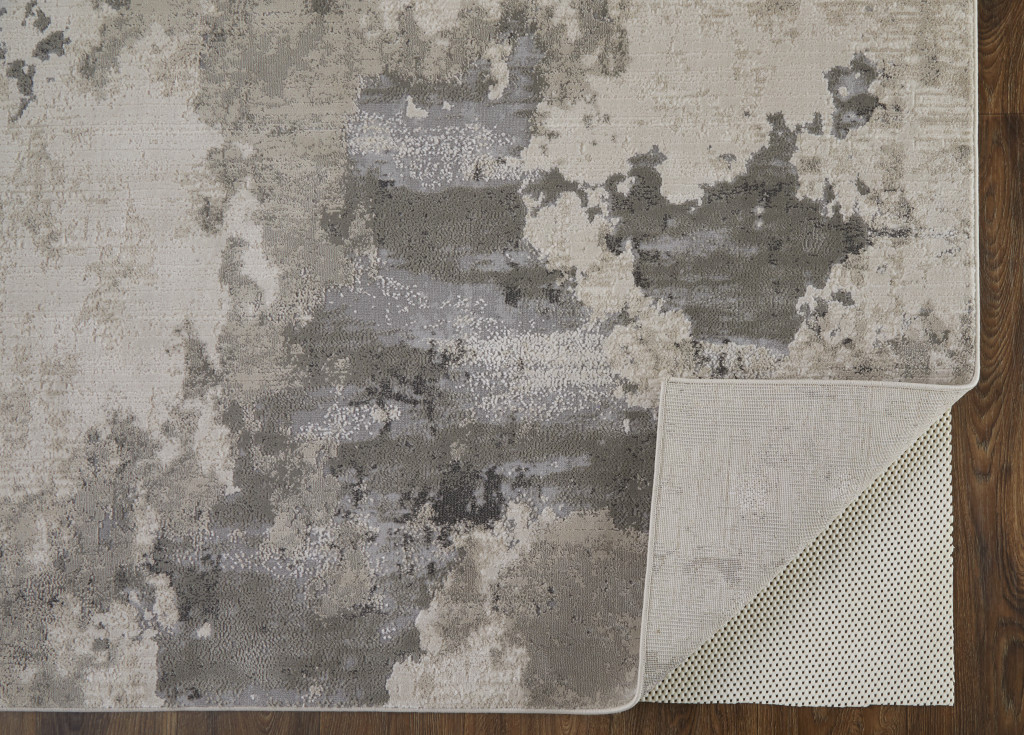 8" X 11" Ivory And Gray Abstract Stain Resistant Area Rug