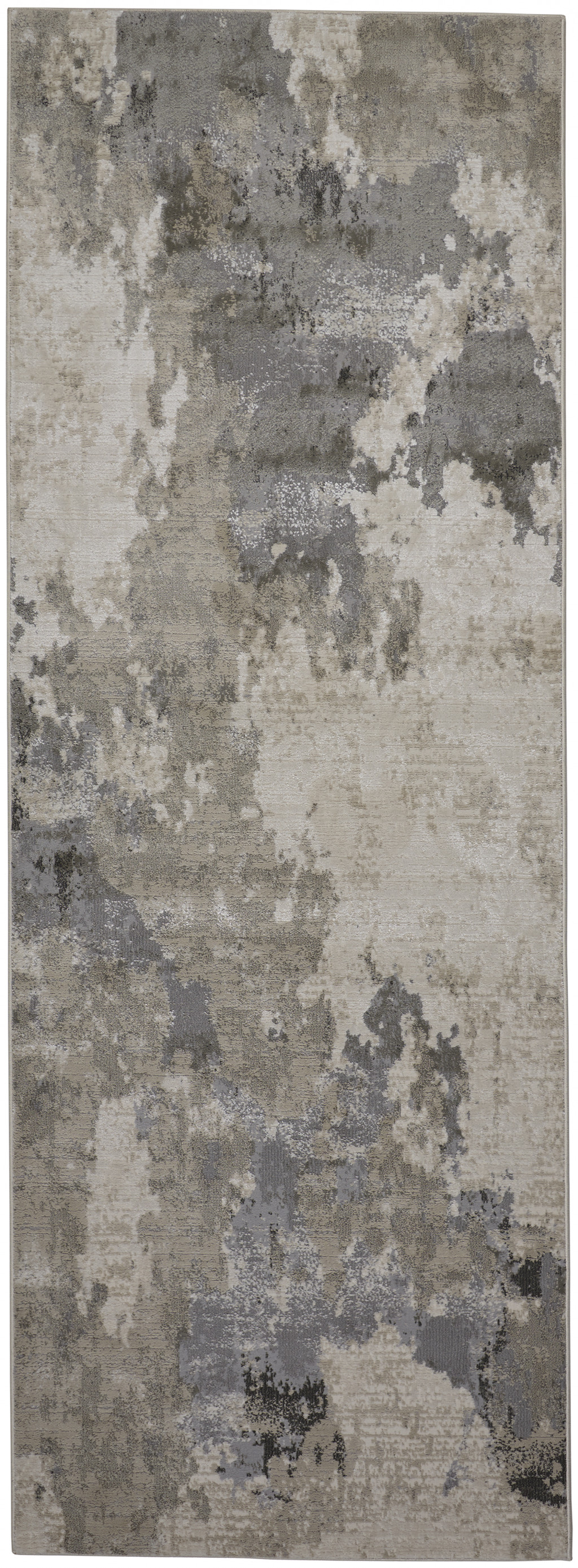 8' Ivory And Gray Abstract Stain Resistant Runner Rug-511390-1