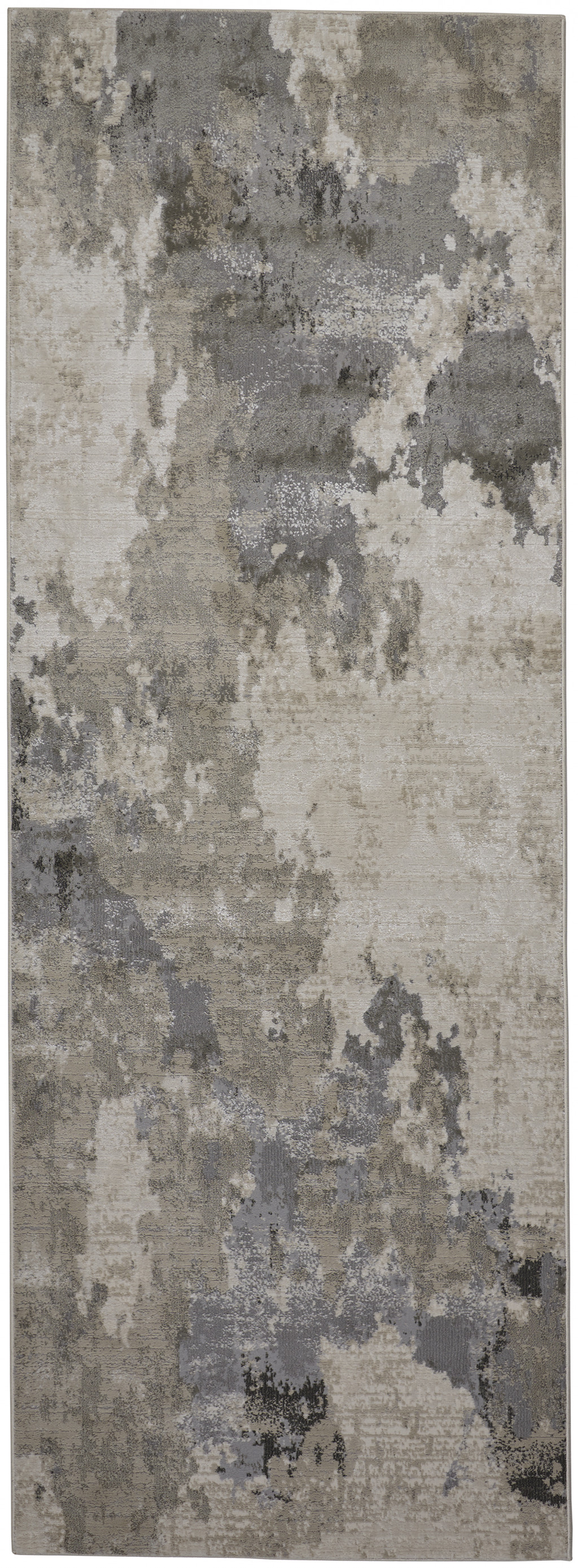 8" Ivory And Gray Abstract Stain Resistant Runner Rug