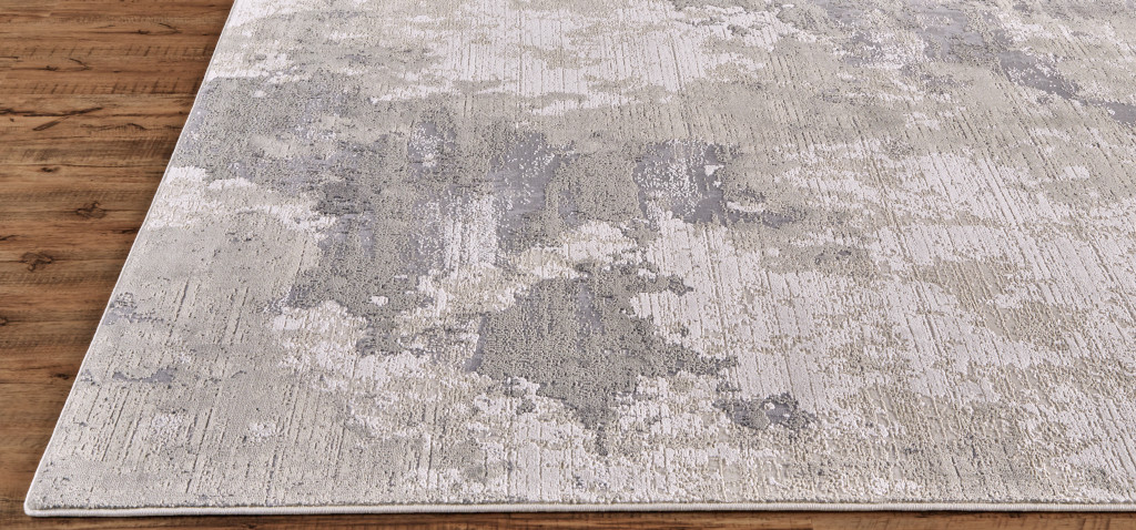 8" Ivory And Gray Abstract Stain Resistant Runner Rug