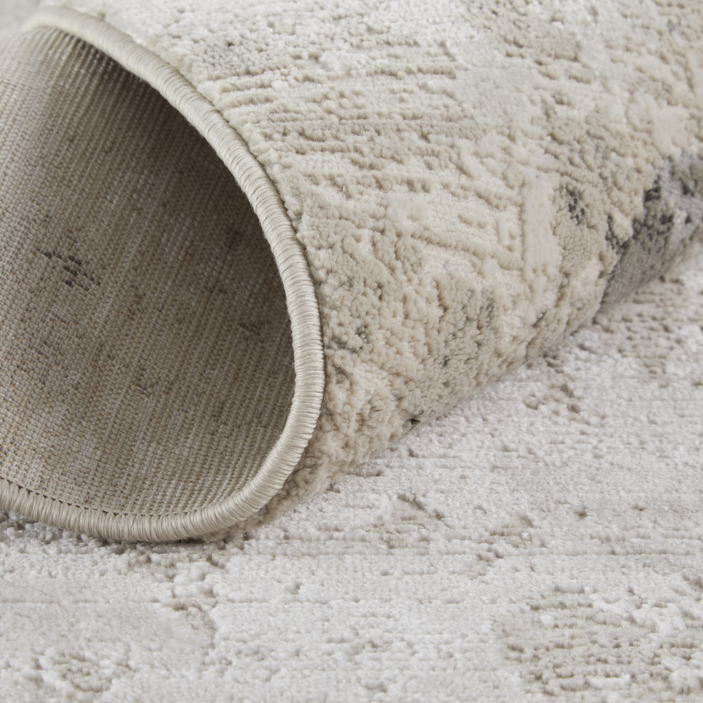 8" Ivory And Gray Abstract Stain Resistant Runner Rug