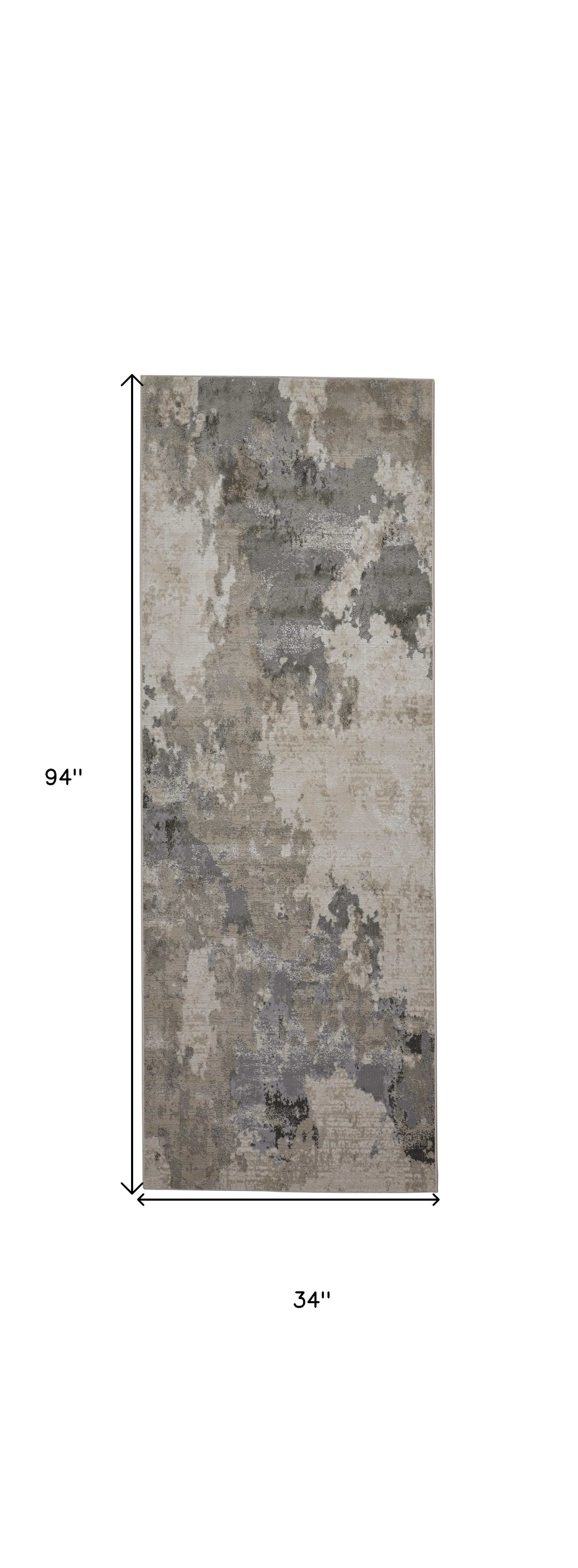 8" Ivory And Gray Abstract Stain Resistant Runner Rug