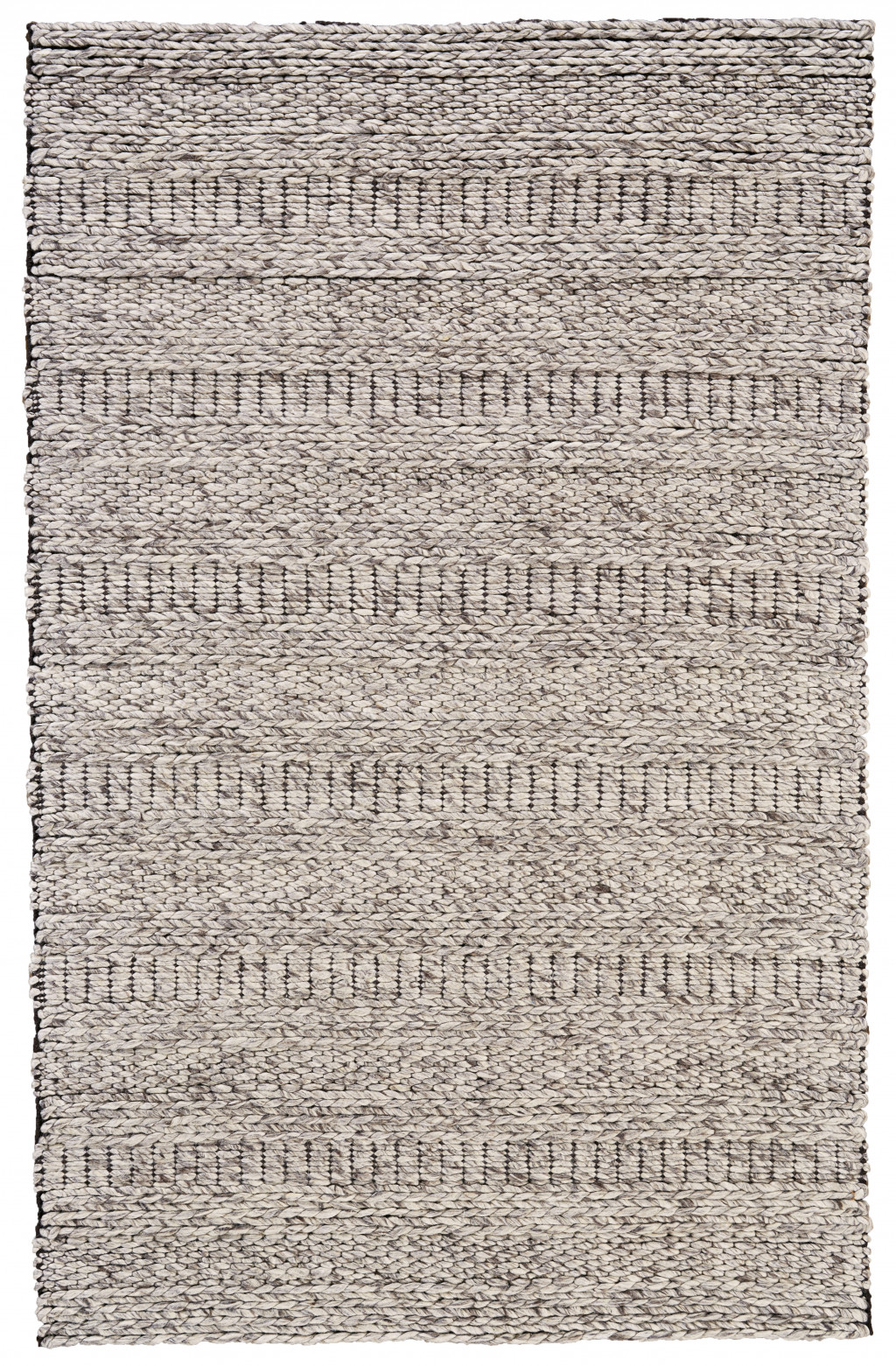 5 X 8 Ivory gray And Tan Wool Hand Woven Stain Resistant Area Rug