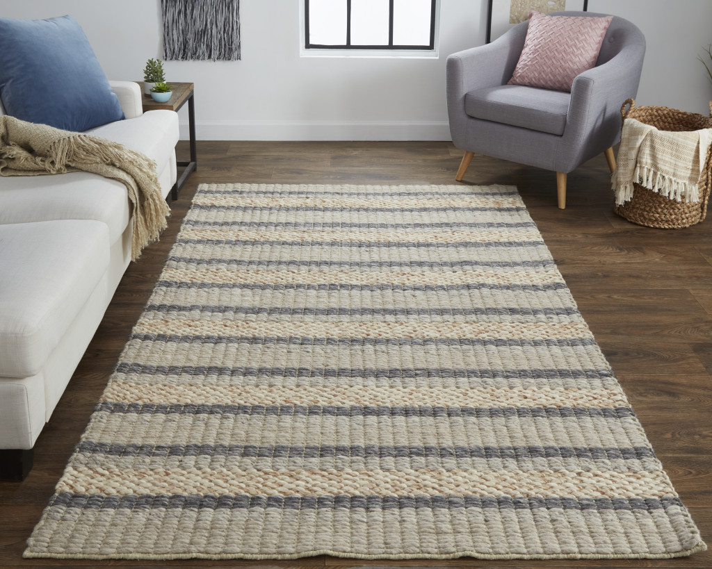 4" X 6" Gray and Ivory Wool Hand Woven Area Rug