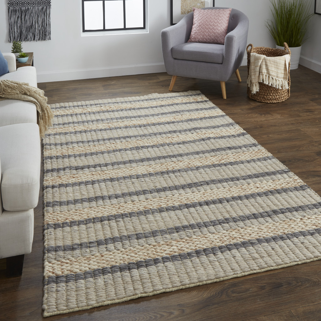 4" X 6" Gray and Ivory Wool Hand Woven Area Rug