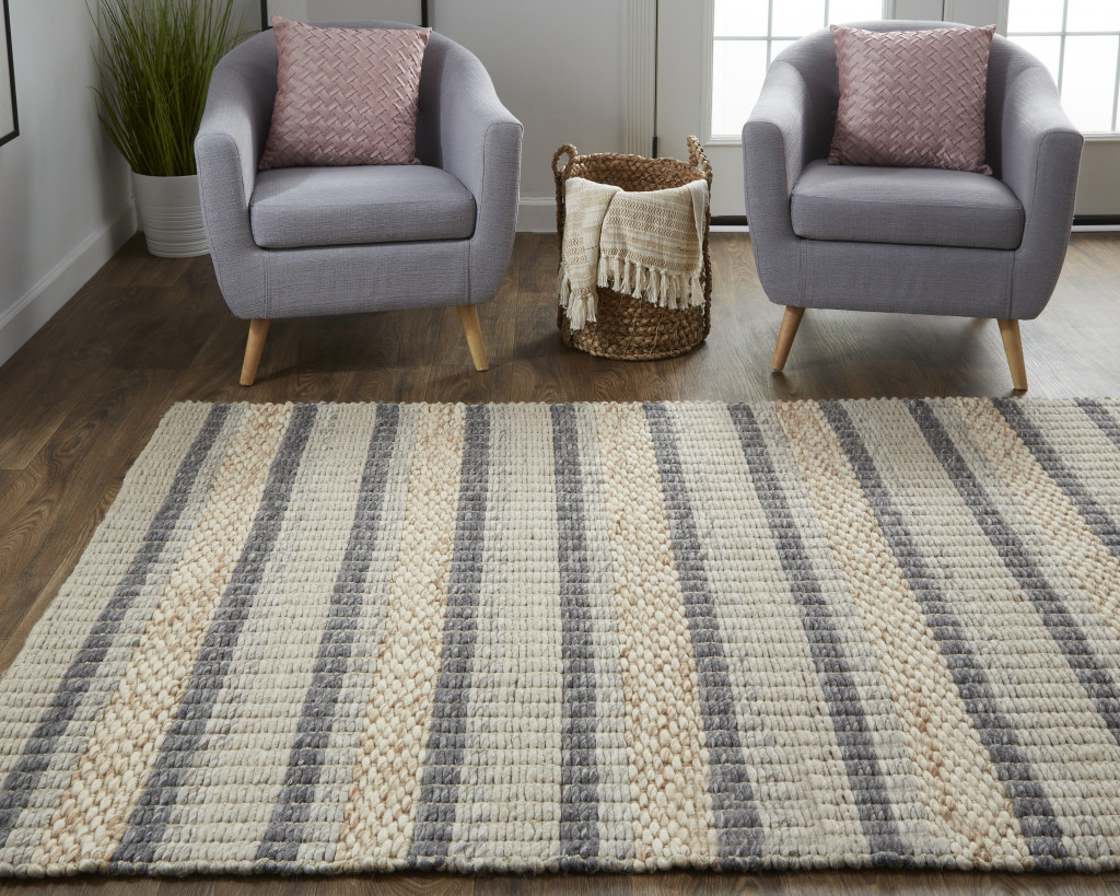 4" X 6" Gray and Ivory Wool Hand Woven Area Rug