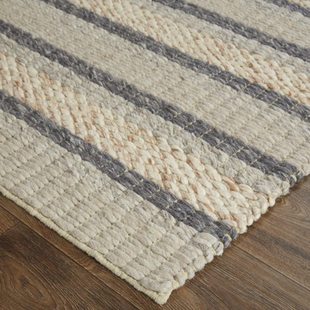 4" X 6" Gray and Ivory Wool Hand Woven Area Rug