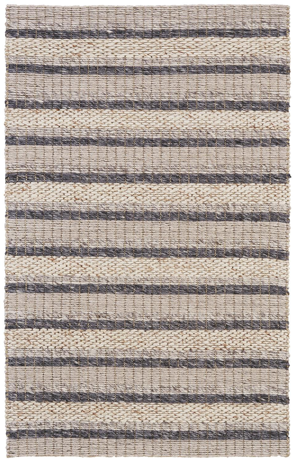 5" X 8" Gray and Ivory Wool Hand Woven Area Rug