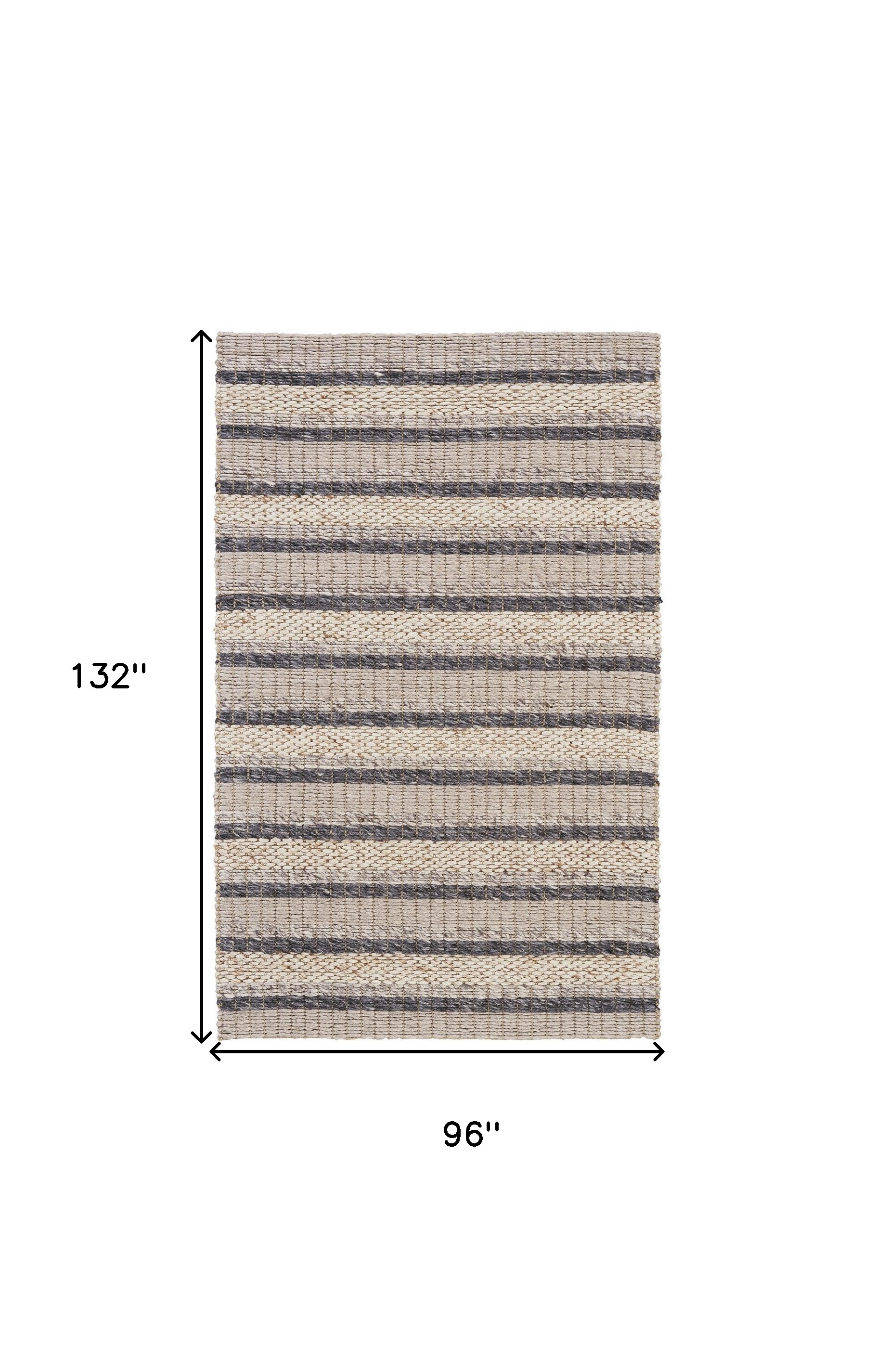 8" X 11" Gray and Ivory Wool Striped Hand Woven Area Rug