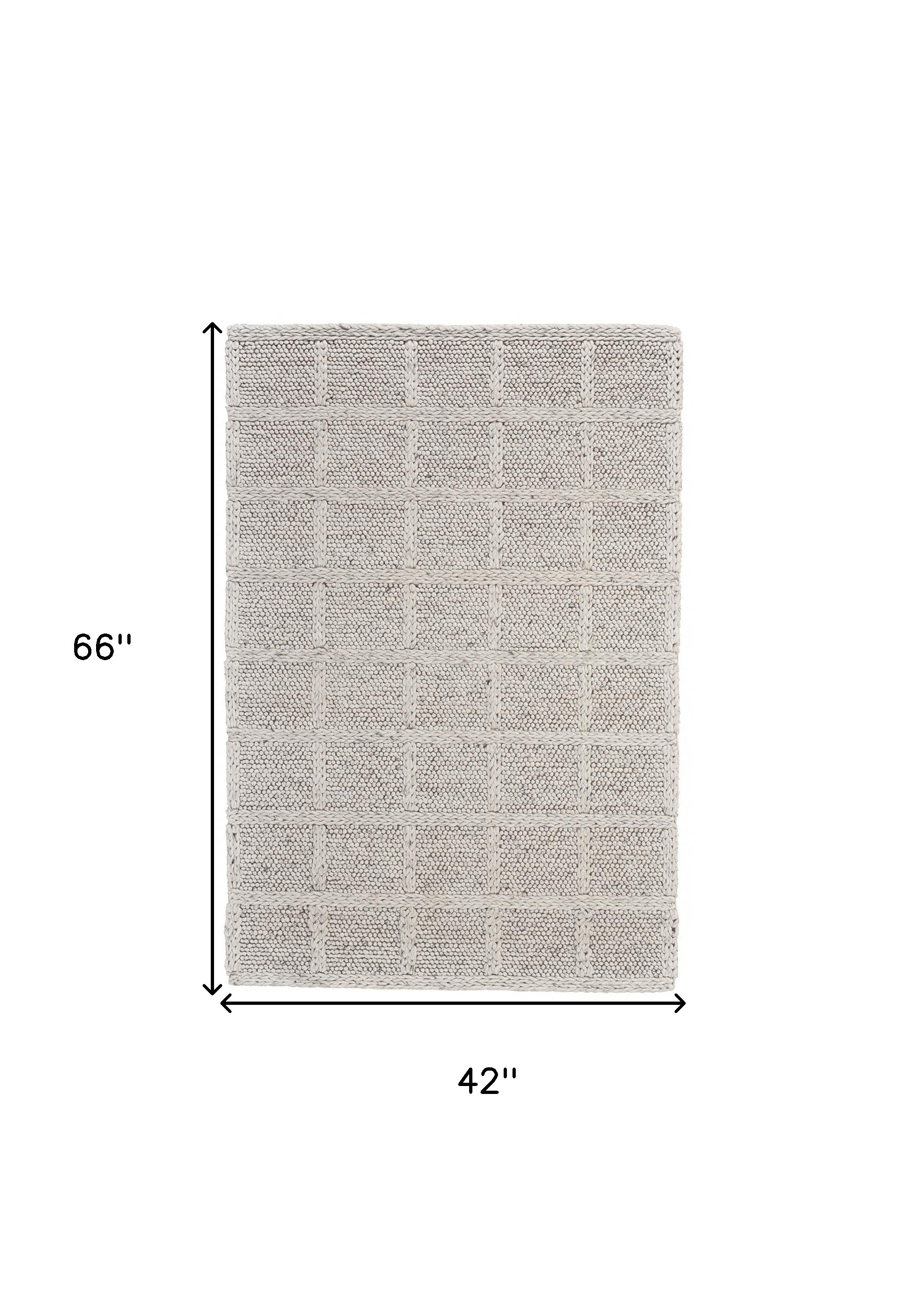 4" X 6" Gray and Ivory Wool Plaid Hand Woven Area Rug