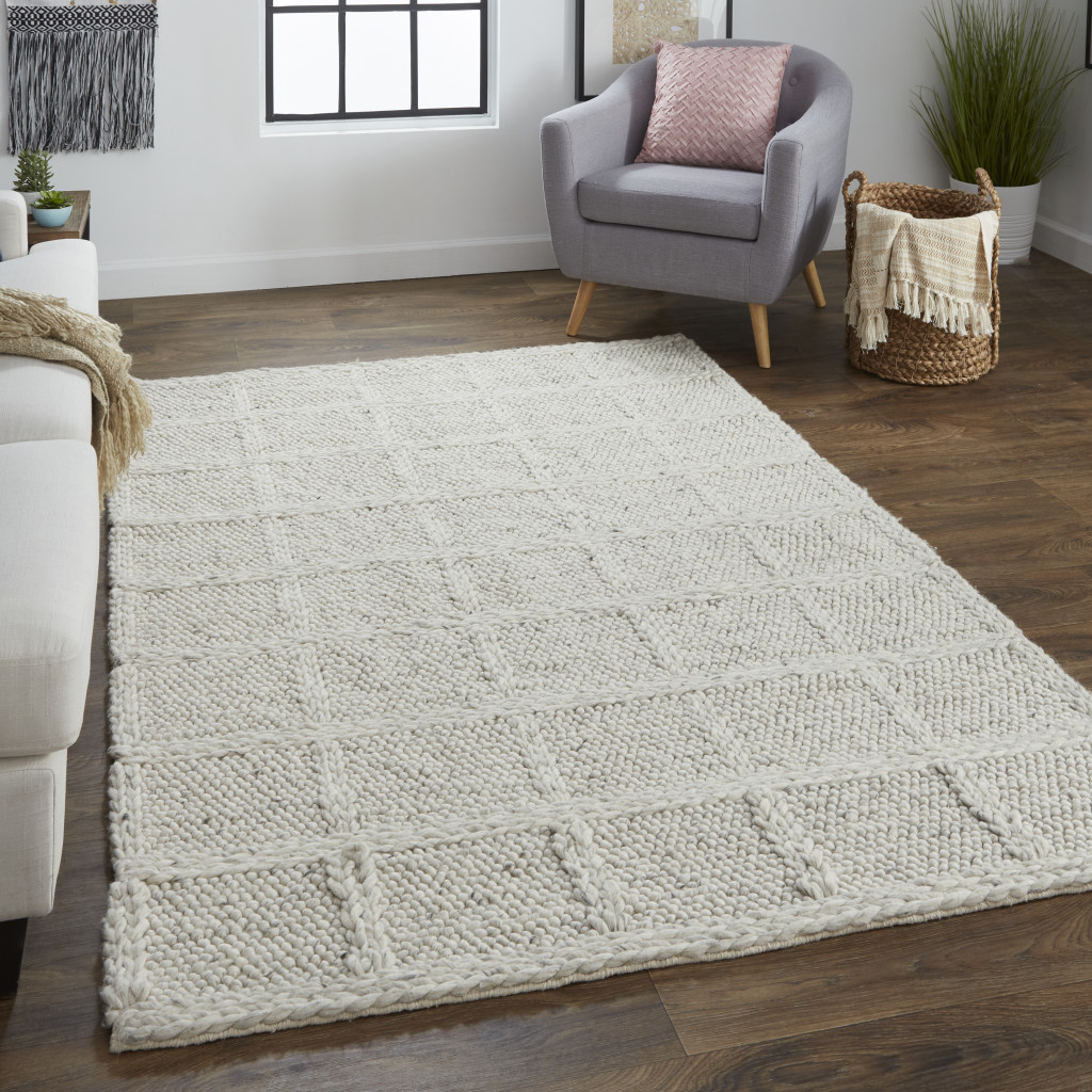 4" X 6" Gray and Ivory Wool Plaid Hand Woven Area Rug