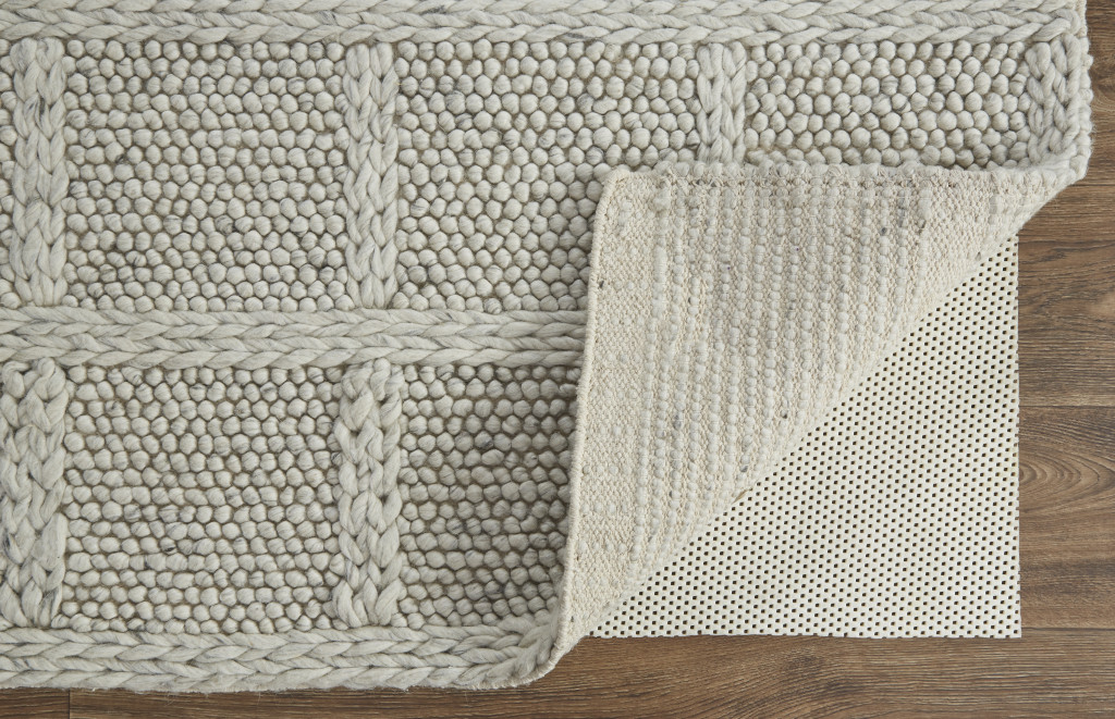 4" X 6" Gray and Ivory Wool Plaid Hand Woven Area Rug