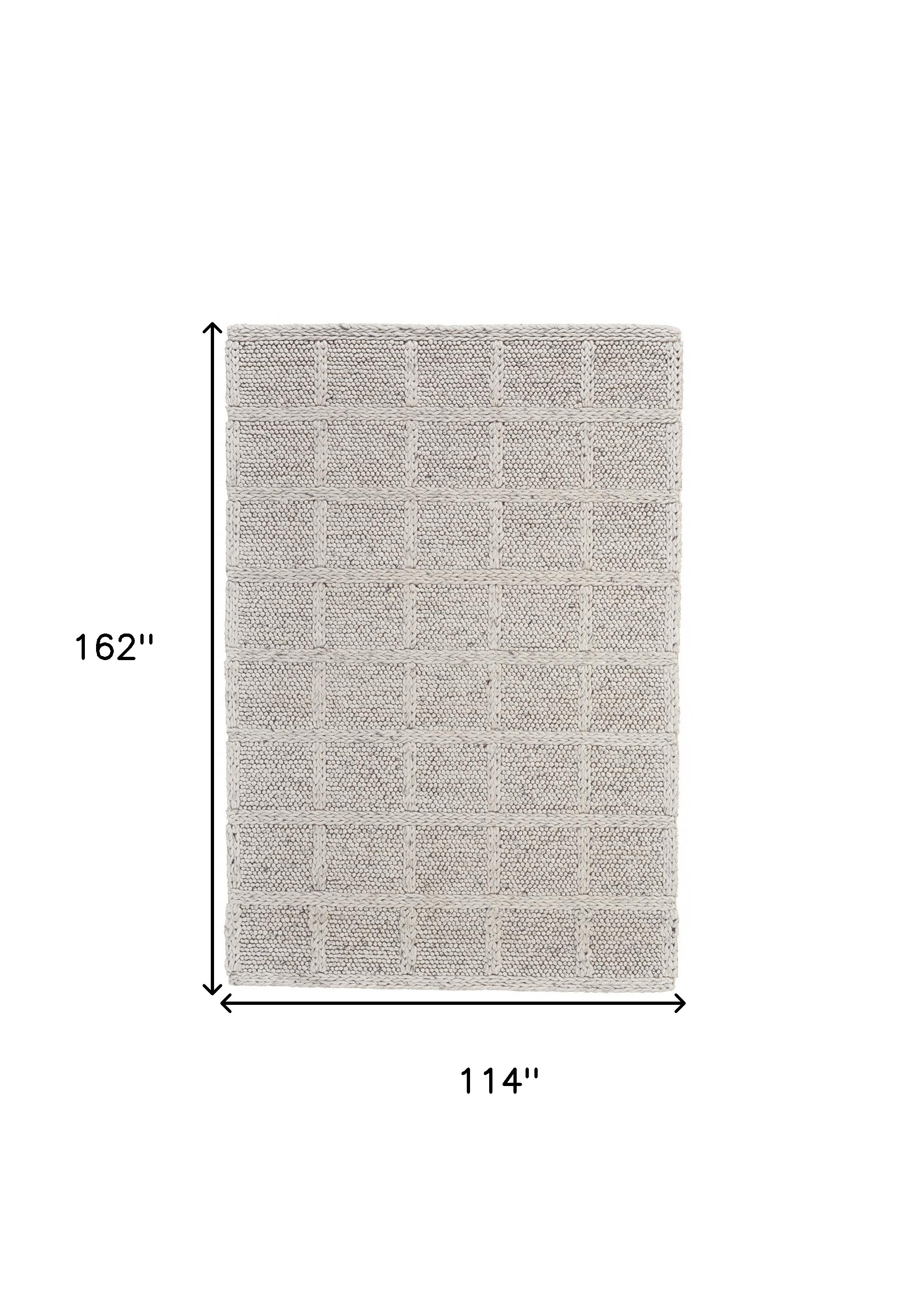 10" X 13" Gray and Ivory Wool Plaid Hand Woven Area Rug