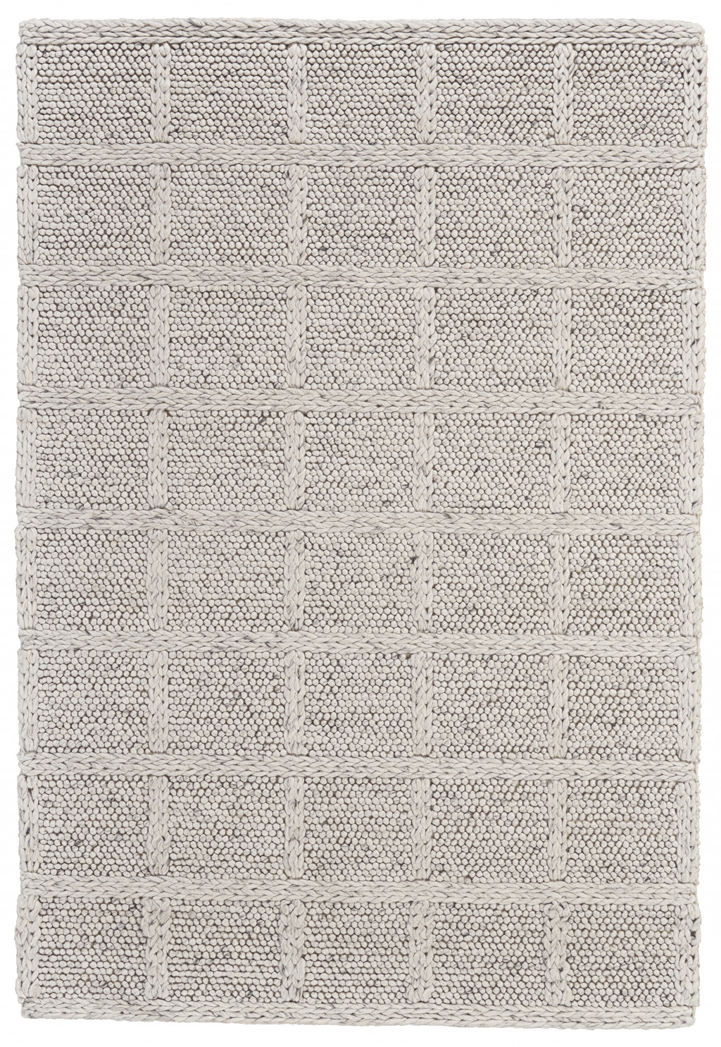2 X 3 Ivory And gray Wool Plaid Hand Woven Stain Resistant Area Rug