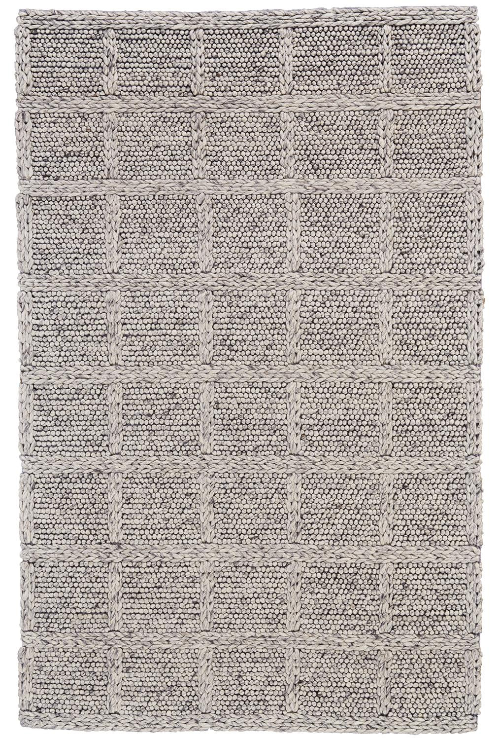 5" X 8" Gray and Ivory Wool Plaid Hand Woven Area Rug