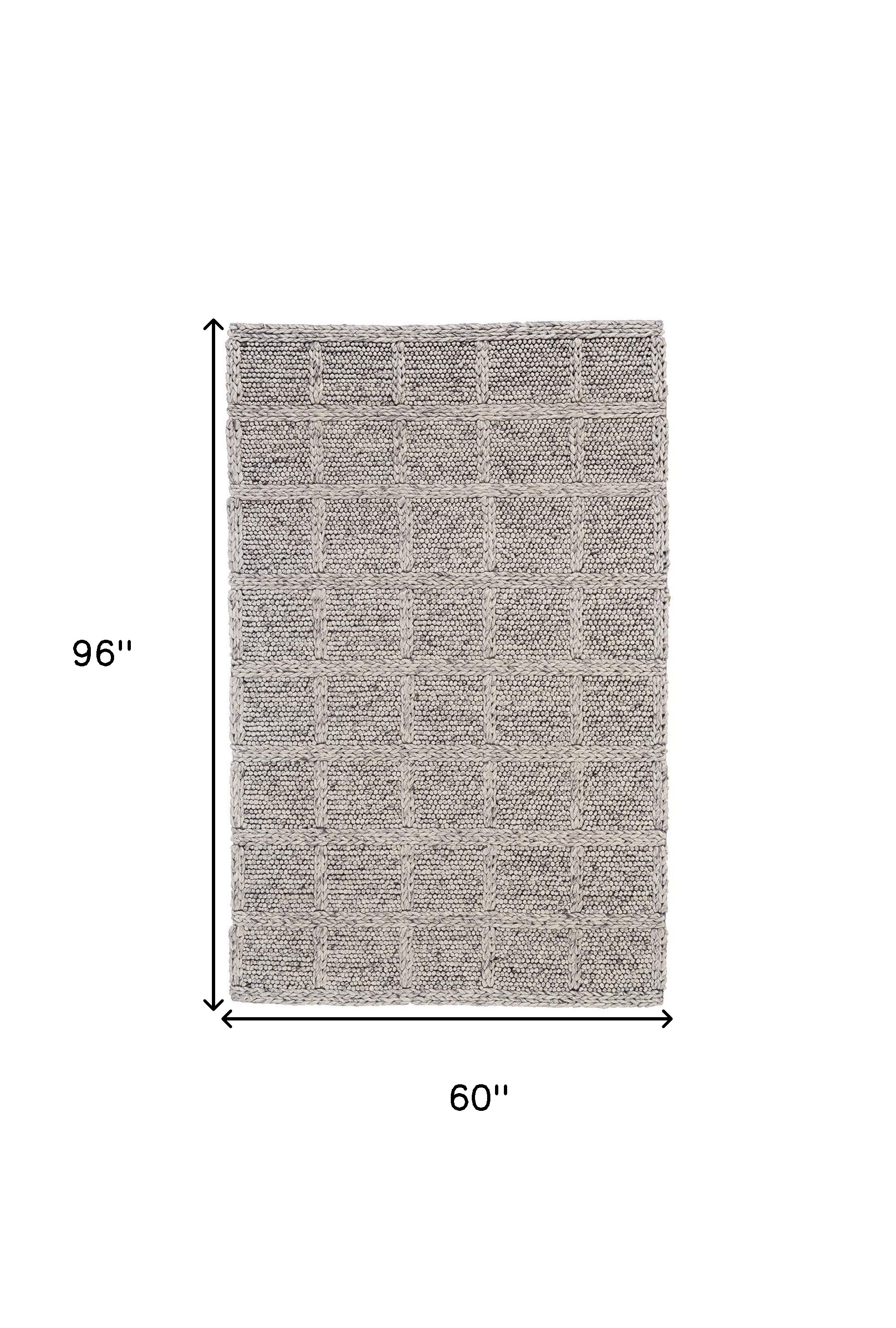 5" X 8" Gray and Ivory Wool Plaid Hand Woven Area Rug